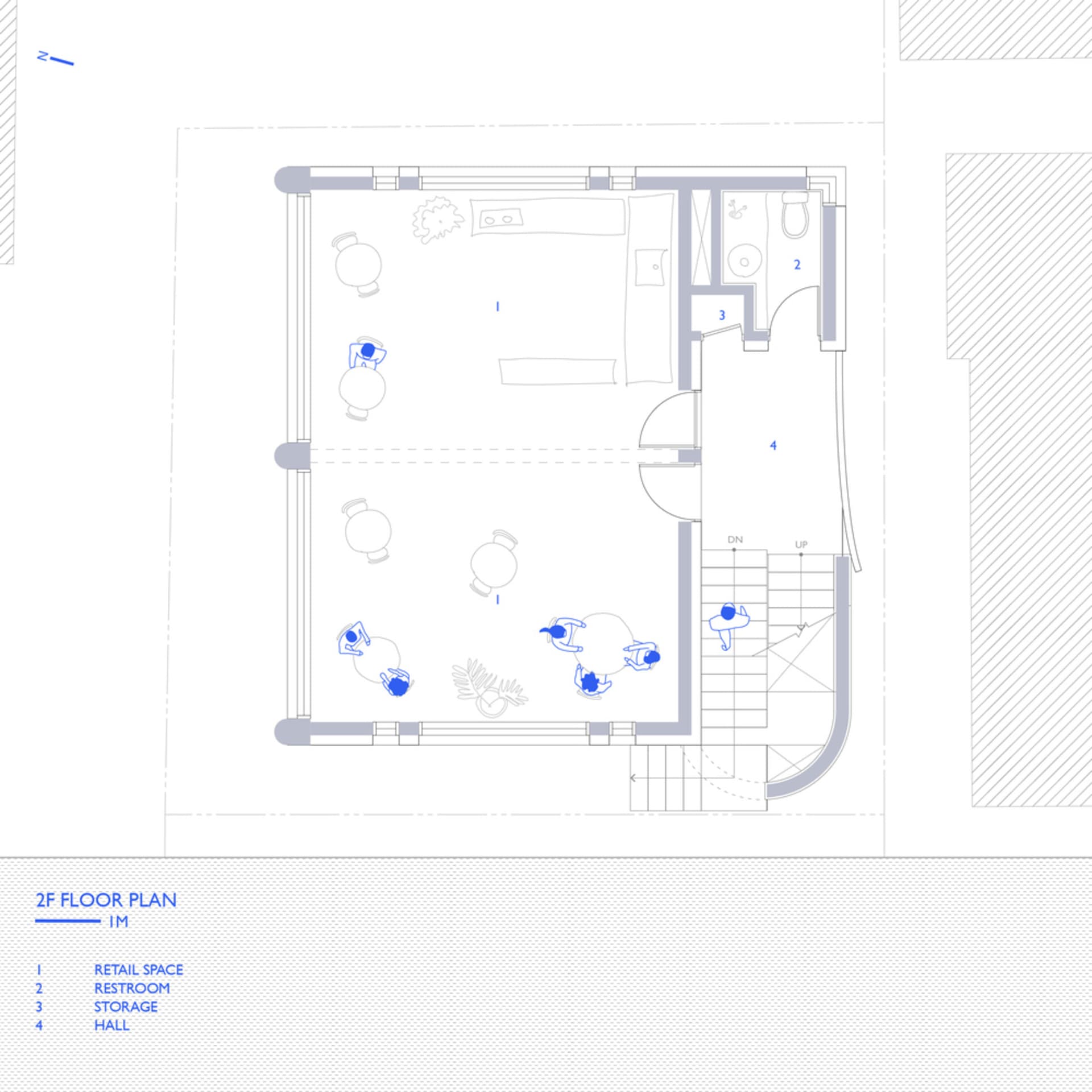 2D architectural drawing of a 2nd floor office space, including office areas, restrooms, storage, and a hallway.