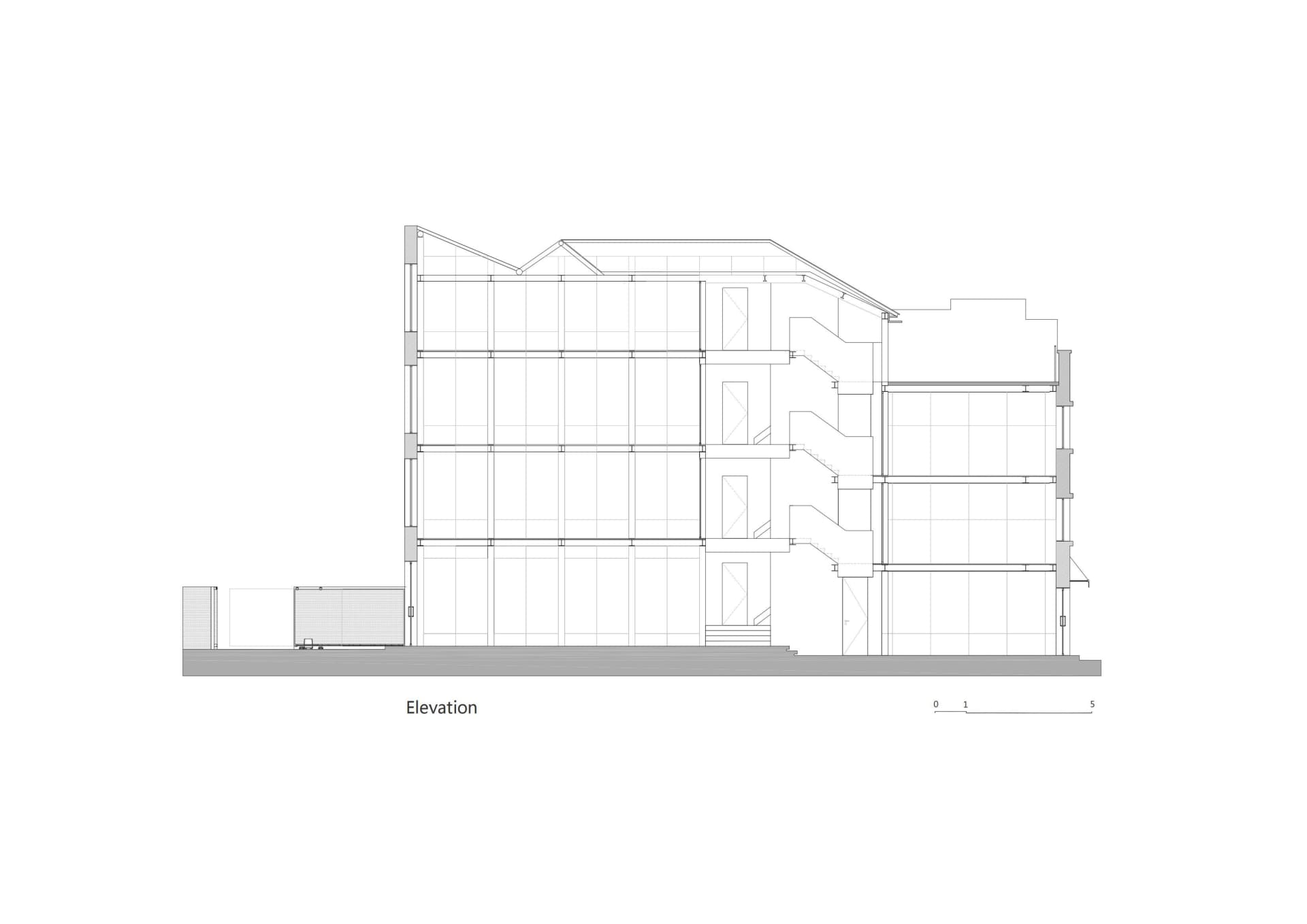 現代建築立面圖,外部採用玻璃面板。
