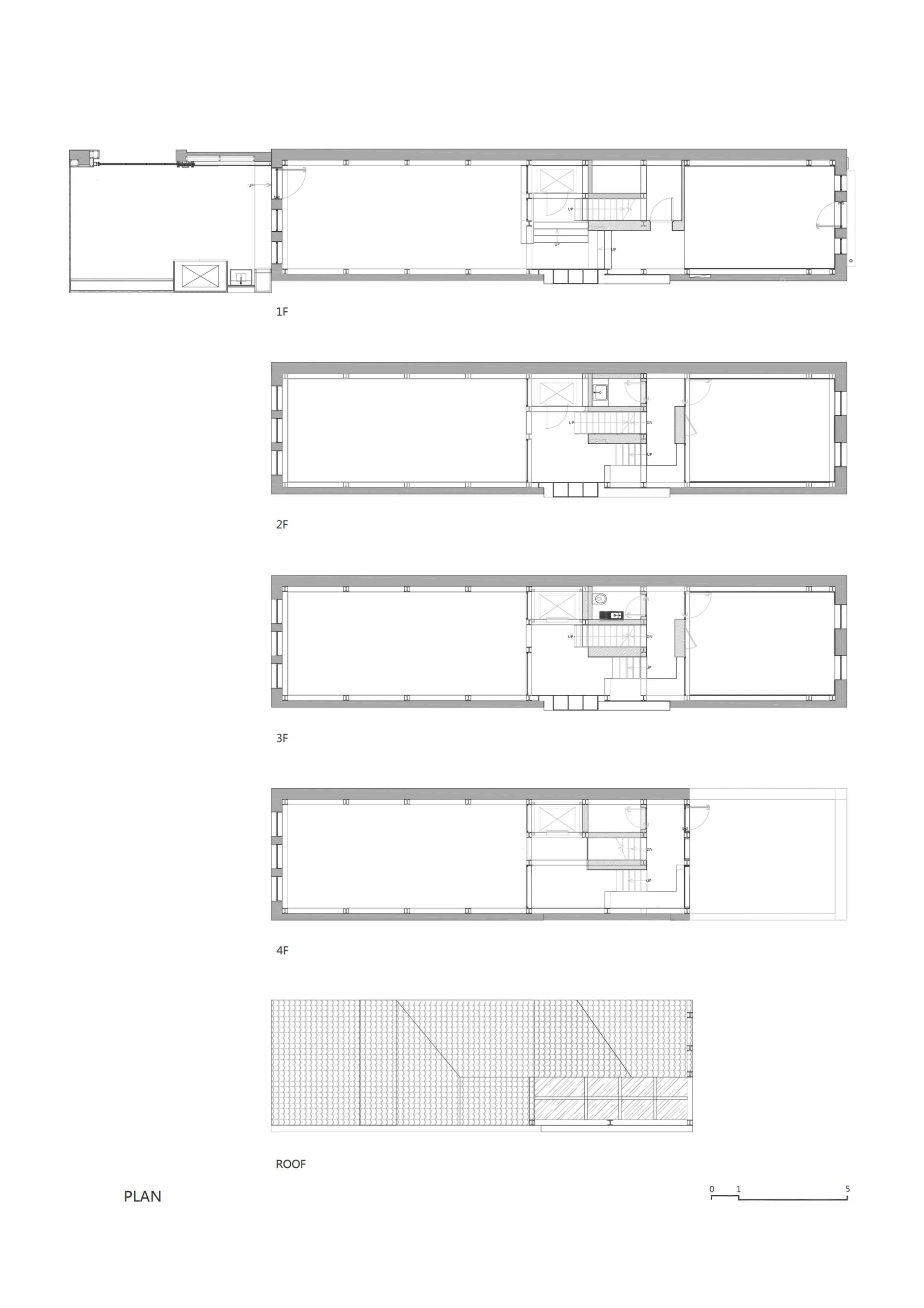 住宅建築垂直配置的詳細建築圖,展示不同房間與空間。