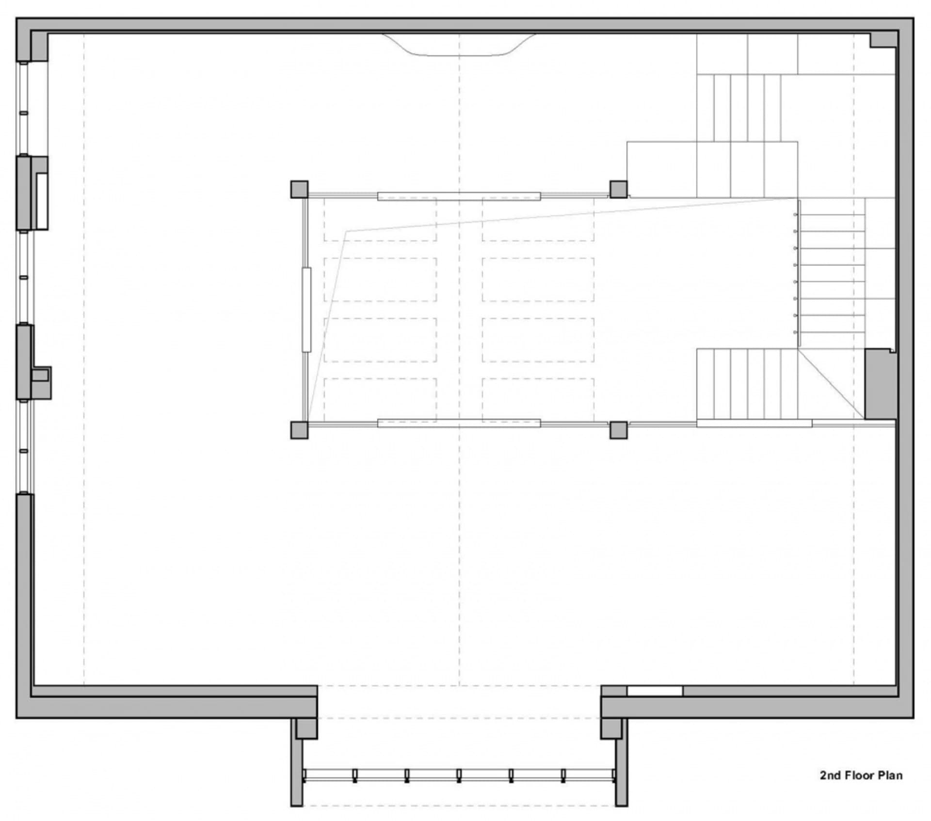 Second floor architectural plan featuring concrete flooring and a staircase layout.