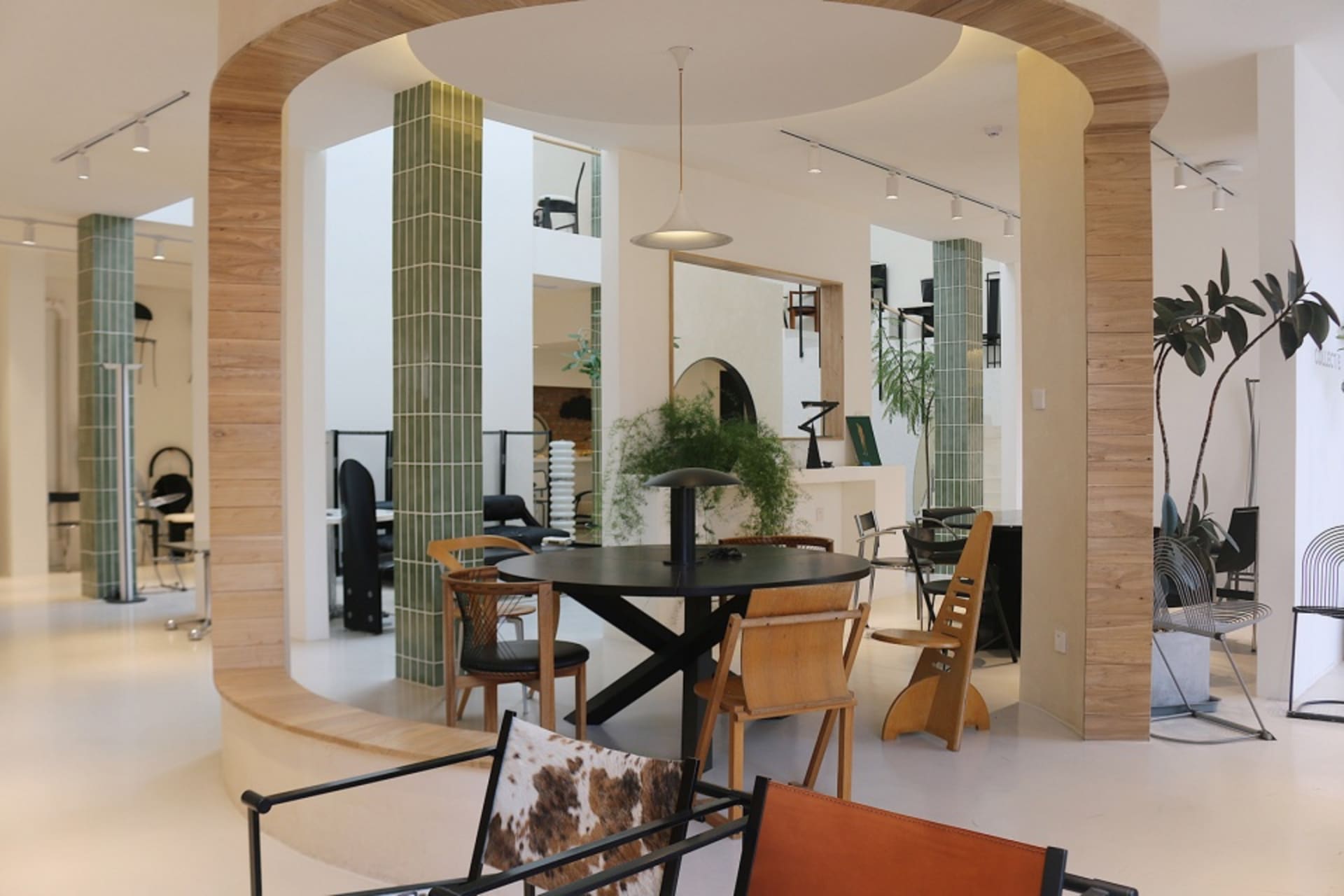Modern office space with mixed materials and contemporary design