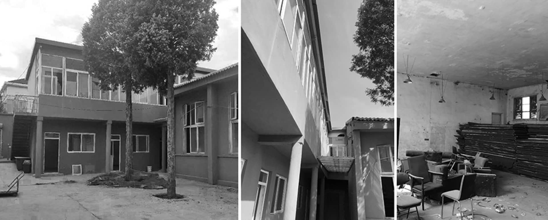 工業風格辦公空間，展現現代混凝土與玻璃的建築及傢俱設計。