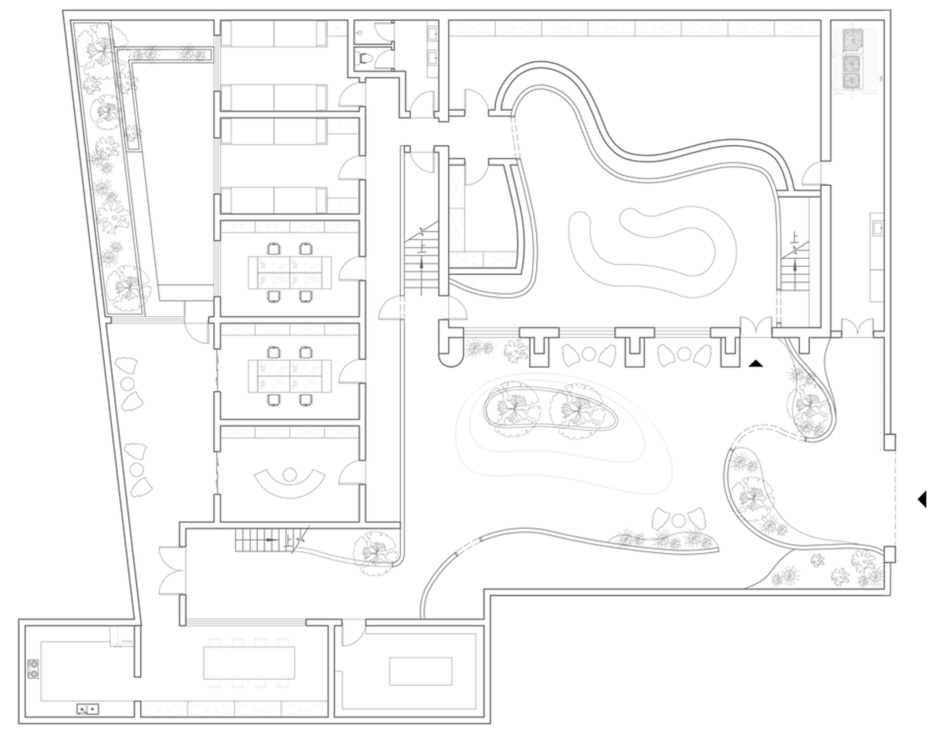 Floor plan of an office layout showing various rooms and sections.