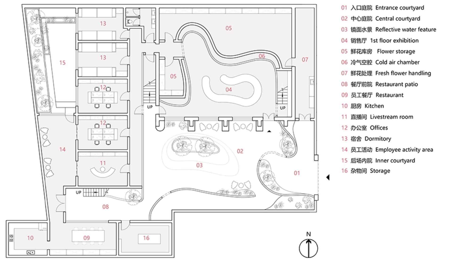Floor plan of an office space showing various rooms and areas.