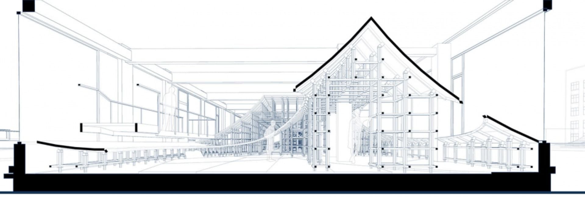 橫切面建築圖展示室內空間。