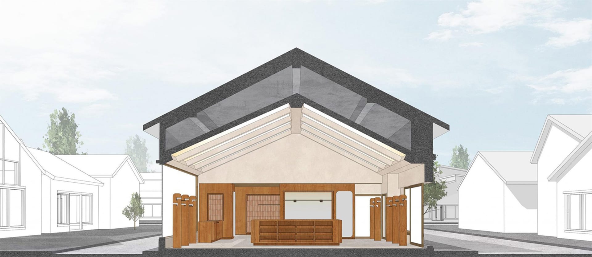 A modern retail storefront with a concrete facade and glass panels.