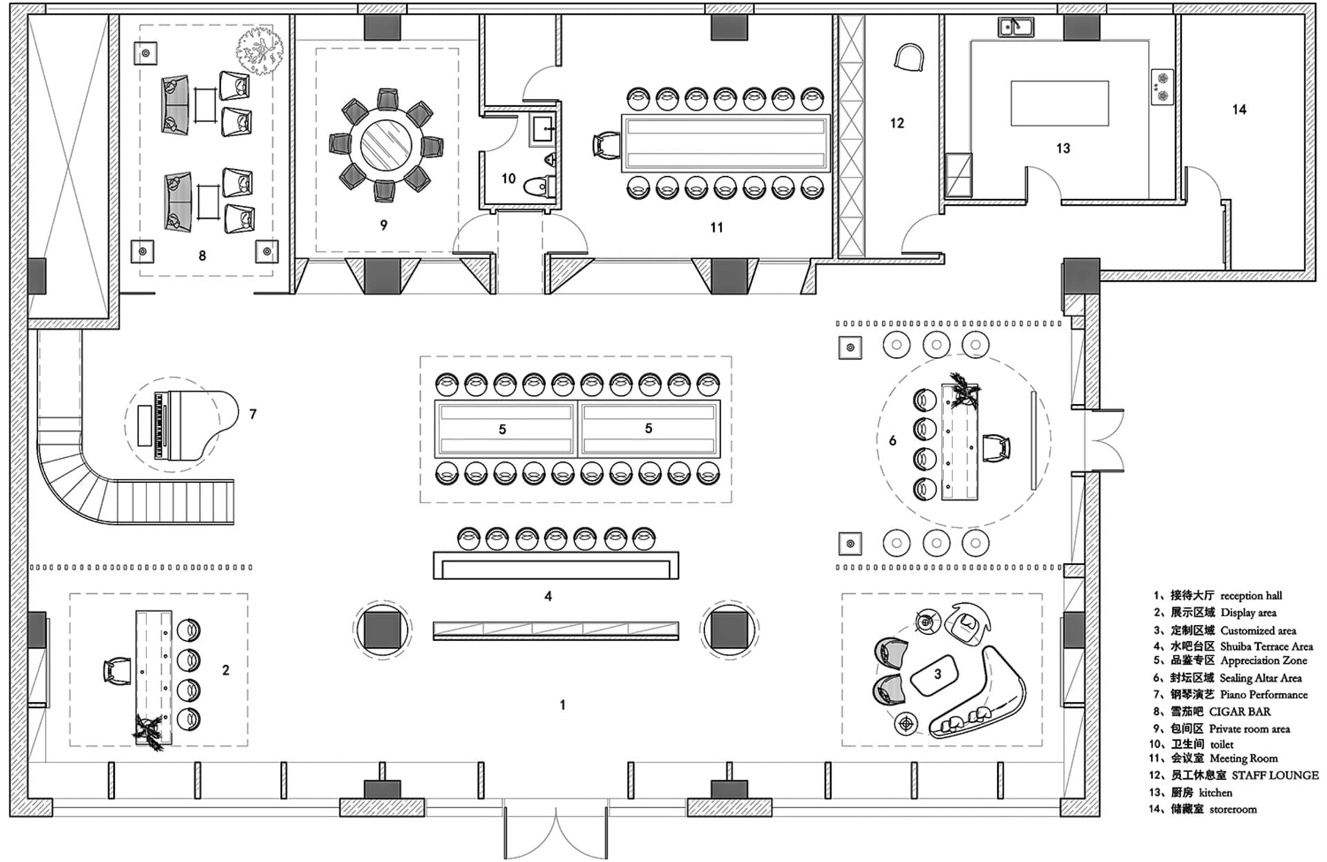 以2D建築圖面呈現的辦公室空間配置圖。