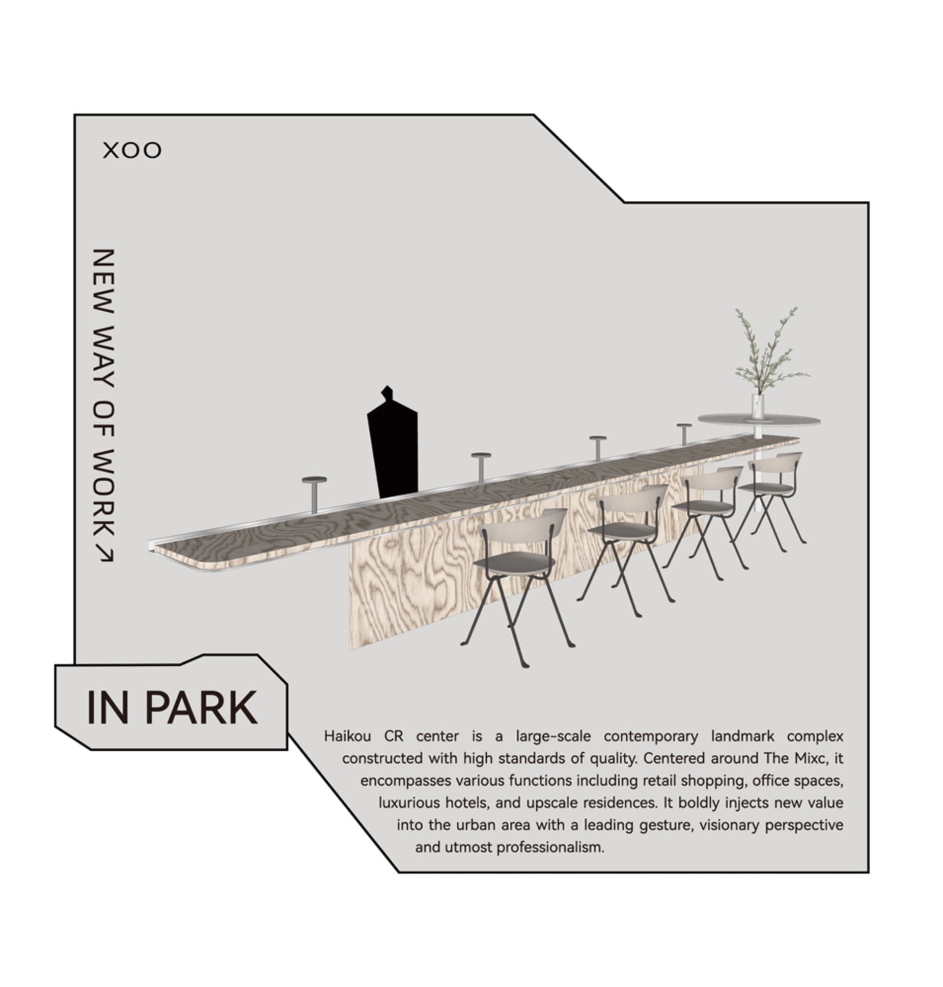 A modern cafe bar with wooden seating and tables, featuring stools for seating and a sleek, minimalist design.