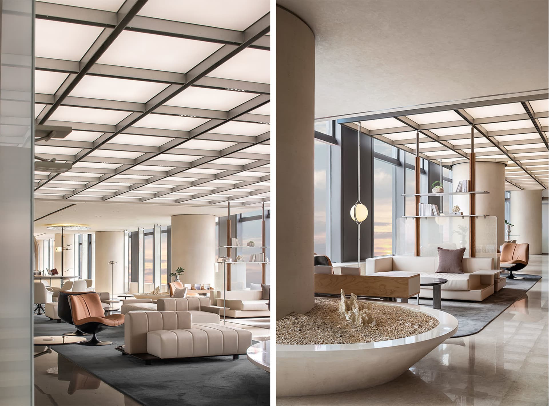 modern lobby interior with concrete and glass materials