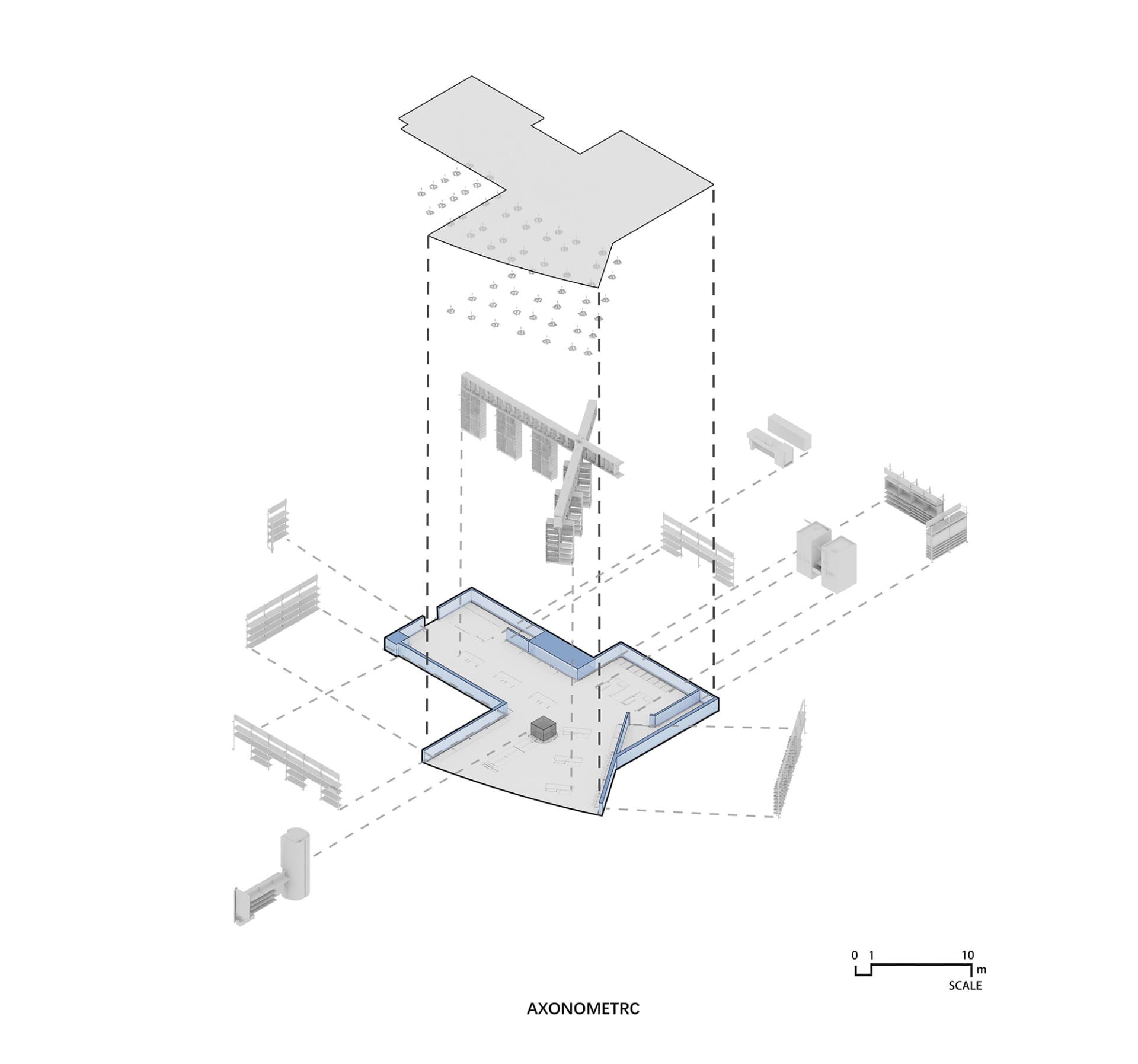 室內設計建築配置的軸測視圖。