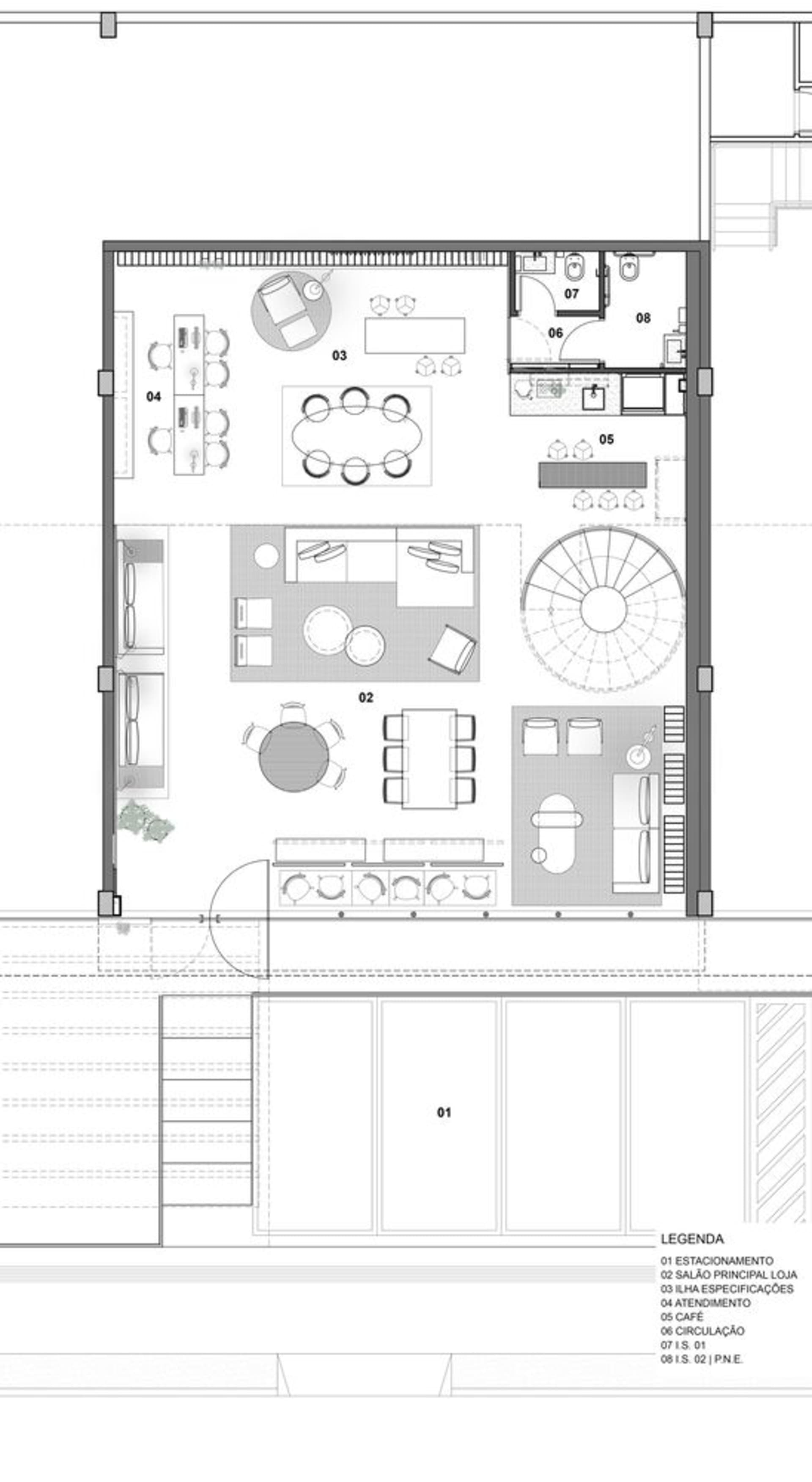 現代商業辦公室平面配置,搭配中性色地板,以2D建築平面圖呈現。