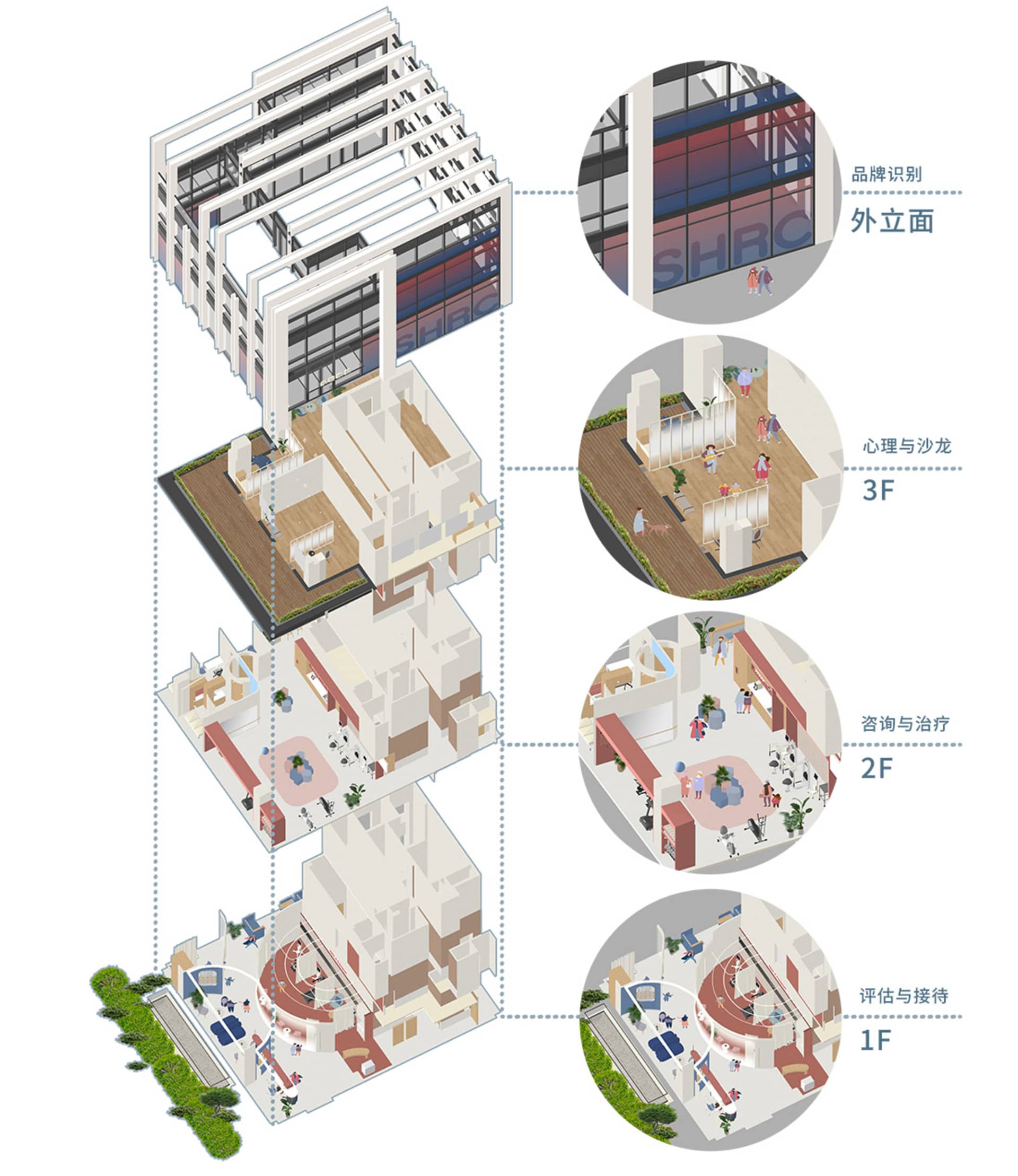 現代辦公空間的詳細建築平面圖，展示各個房間與區域。