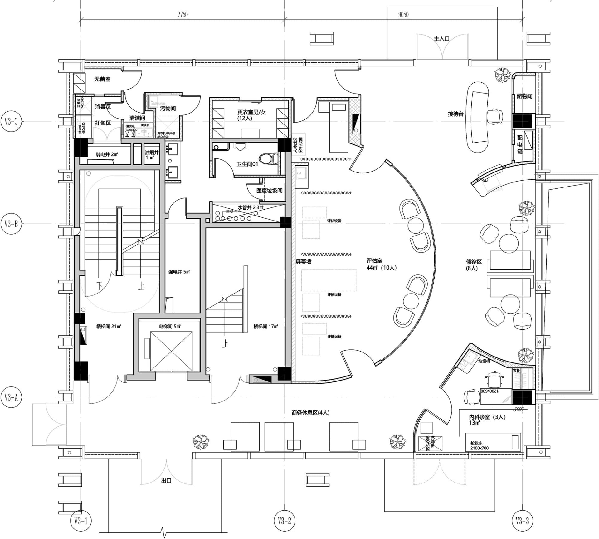 飯店樓層的建築示意平面圖，顯示各式房間與設施配置。