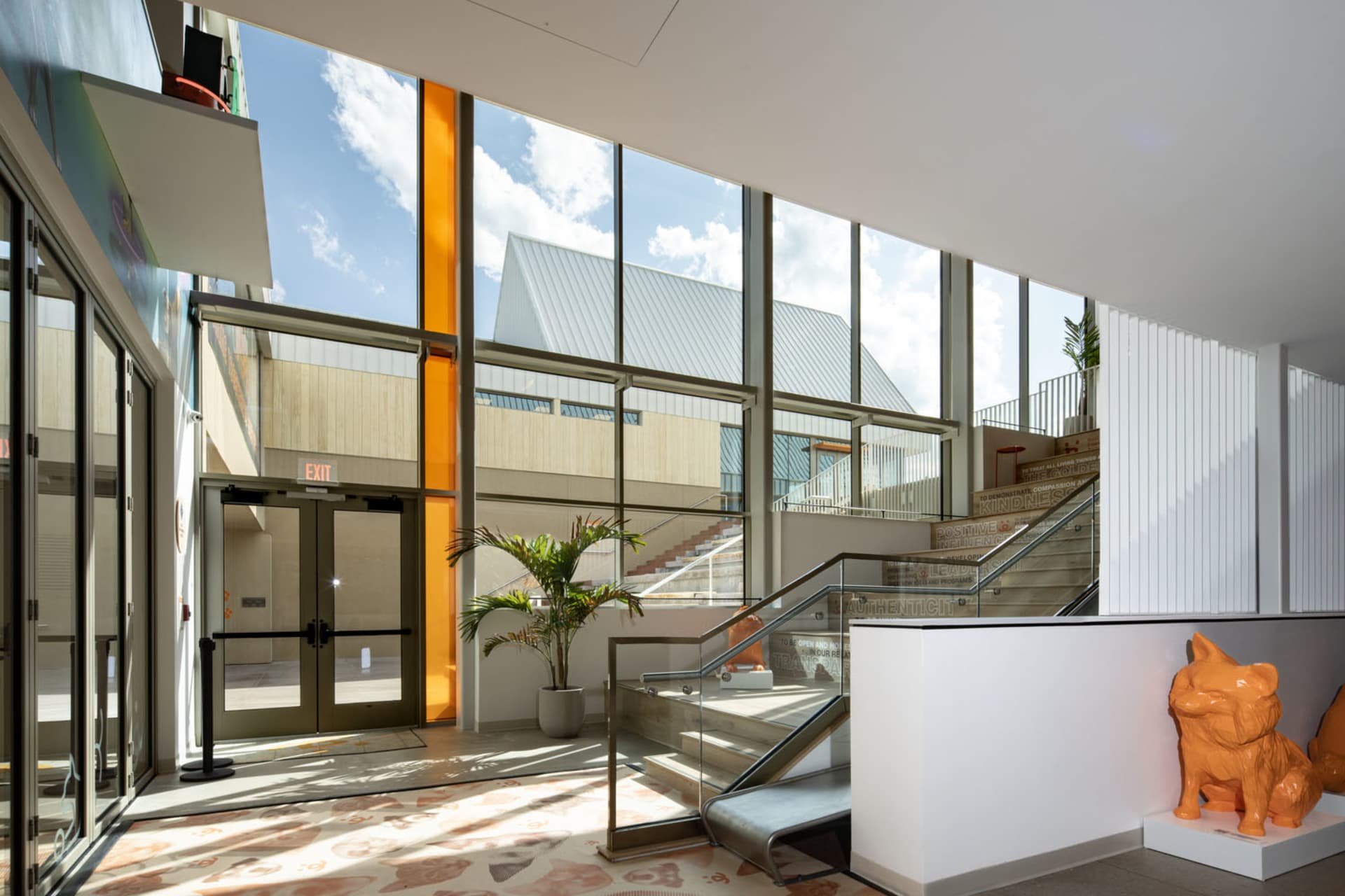 An office interior featuring a modern design with metal frames.