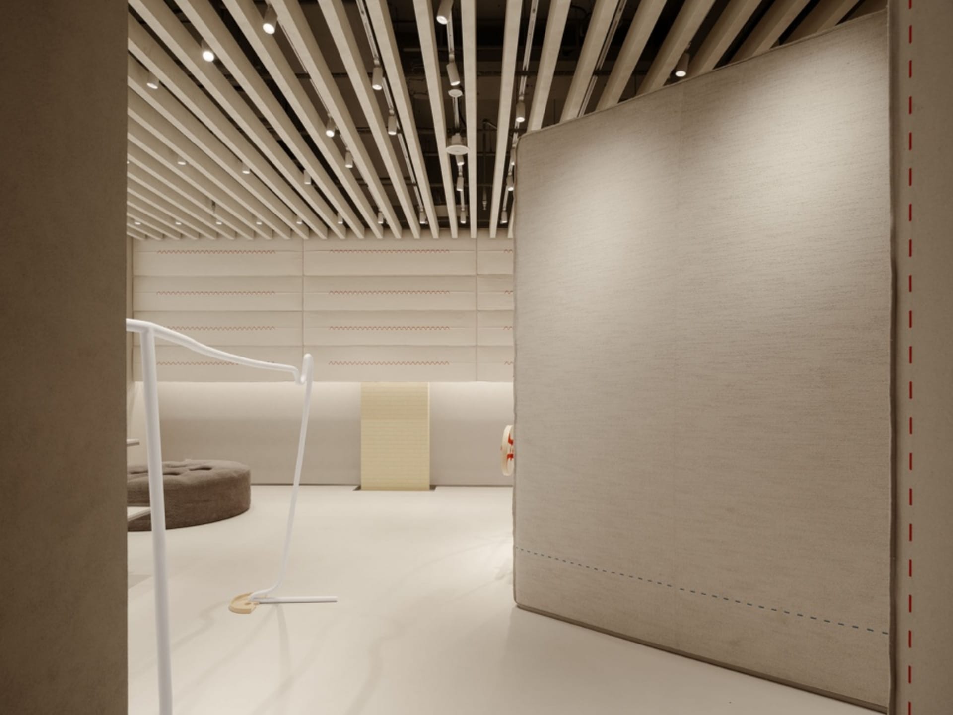 Modern retail space featuring concrete elements and white walls