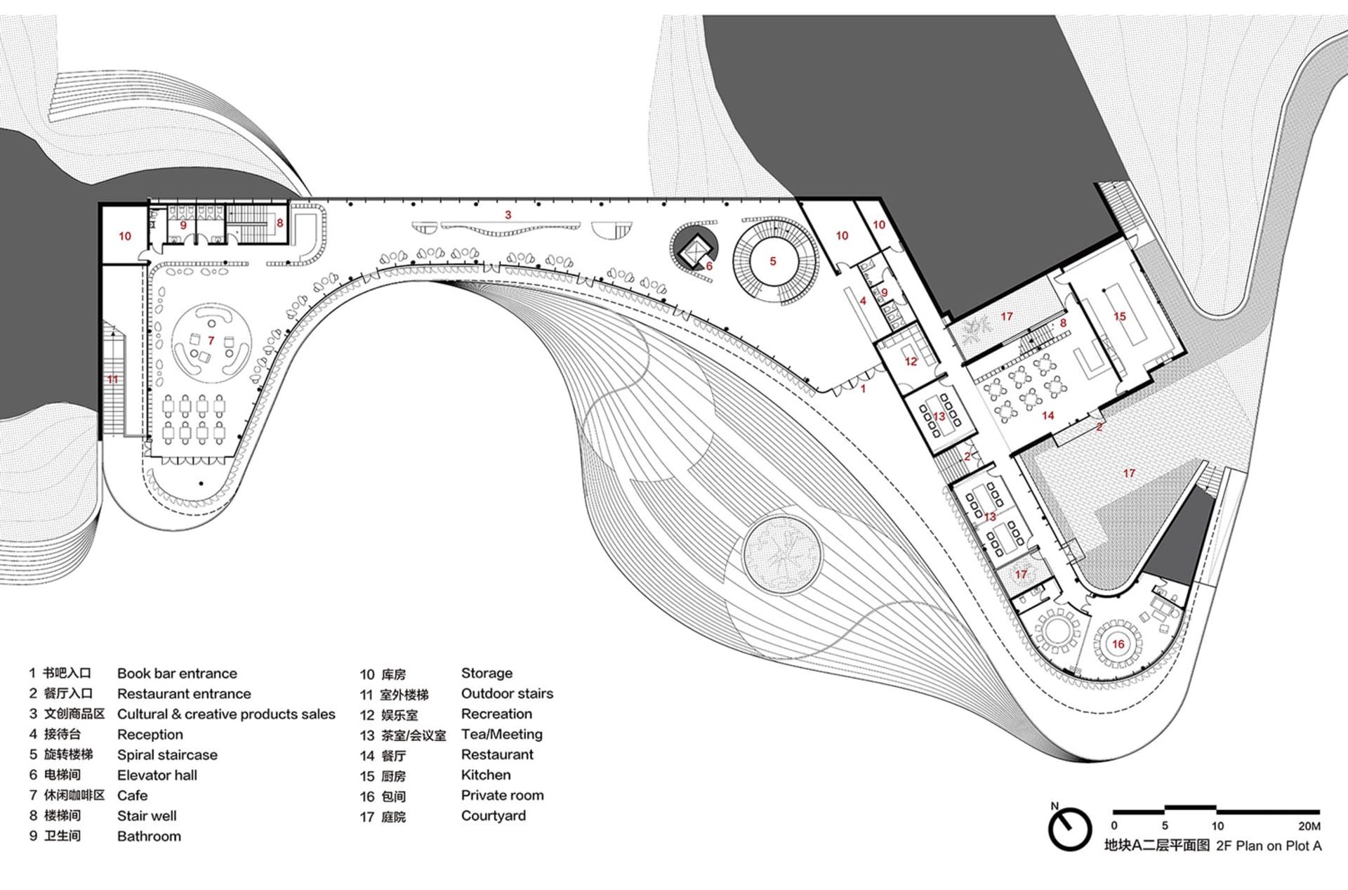 Schematic of an office space with white walls, black furnishings, and red text annotations.