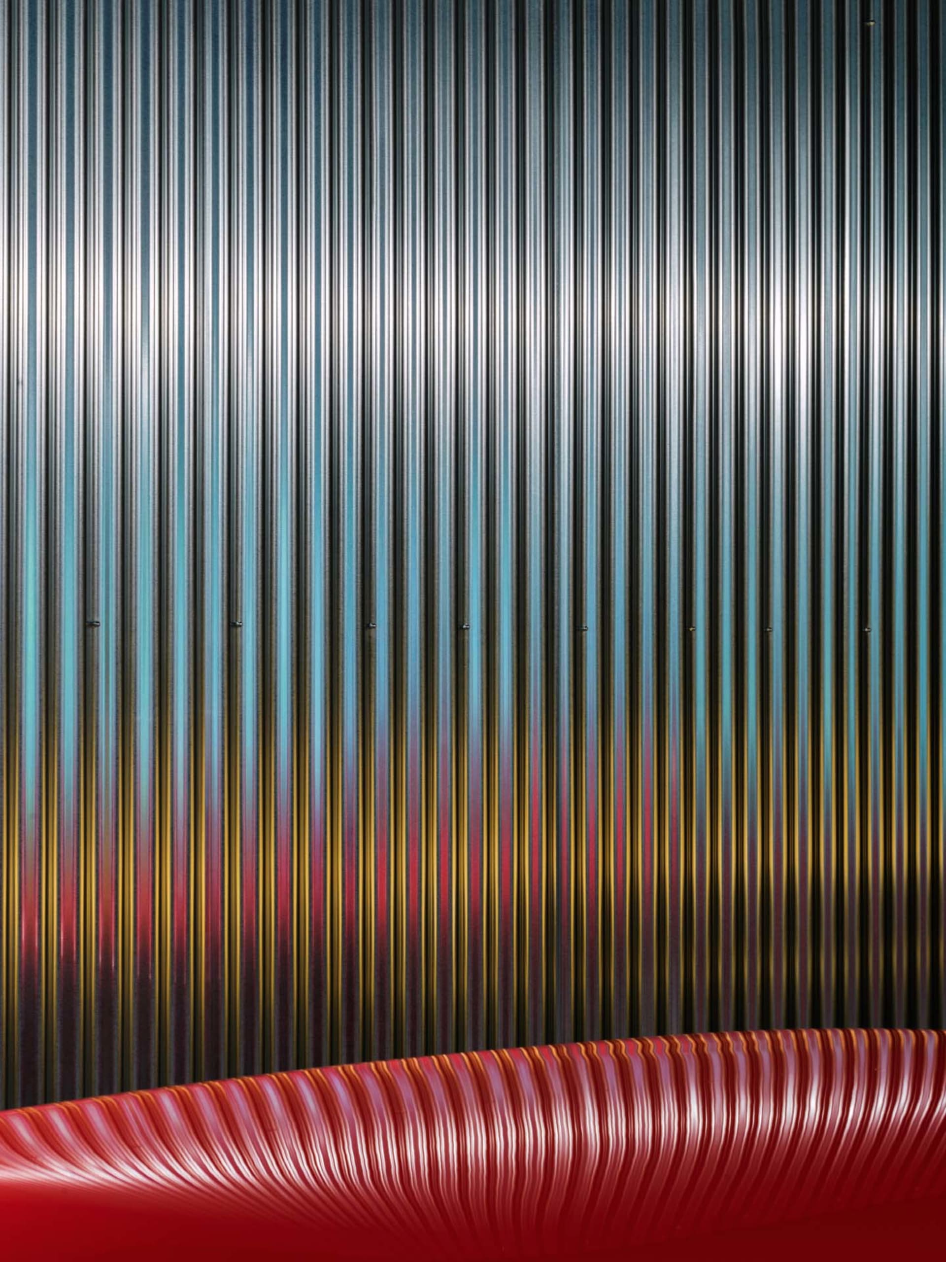 A metallic panel with a modern design in a 3D perspective.