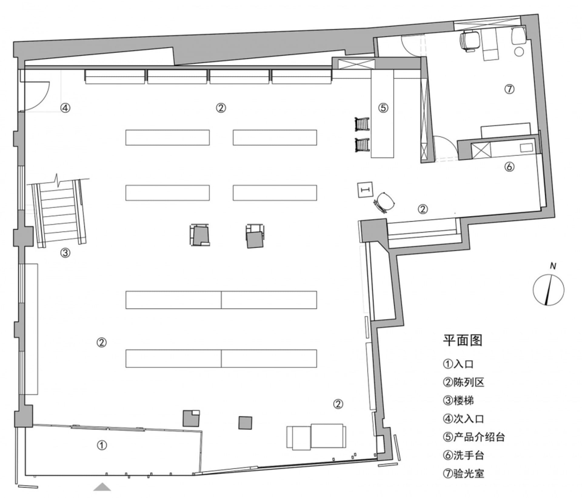 現代辦公室的2D建築繪圖。