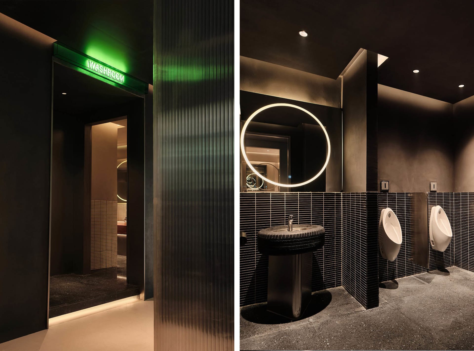 Modern minimalist washroom with metal elements