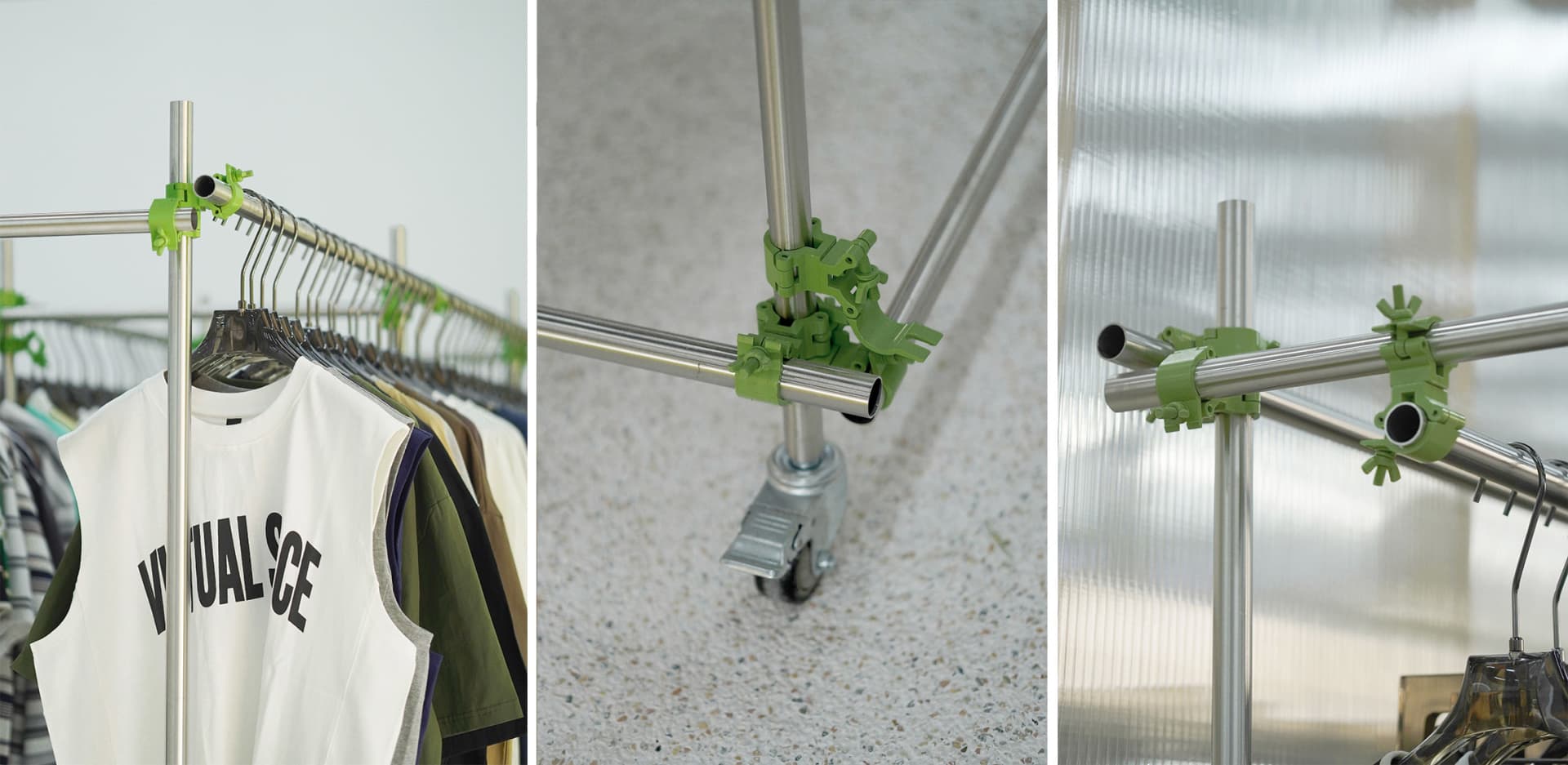 Metal clothing rack system with adjustable rods and clips