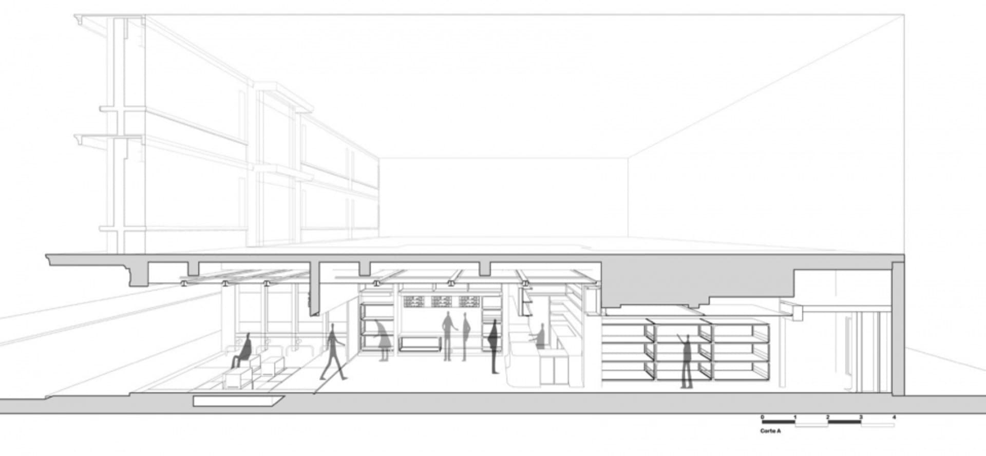 購物中心店面建築圖，使用現代建材。