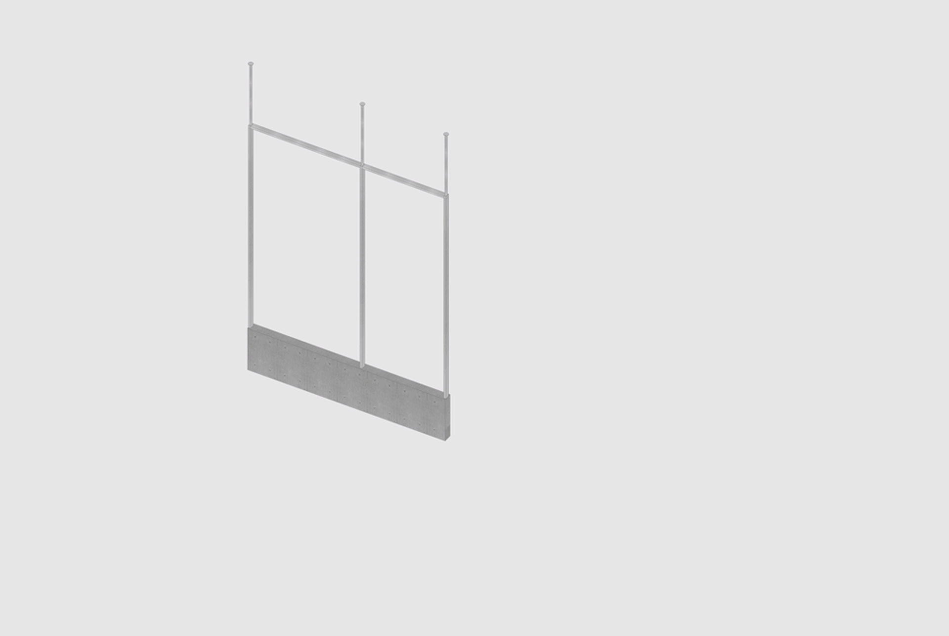 Concrete and steel structural elements rendered in space, showing a construction detail.