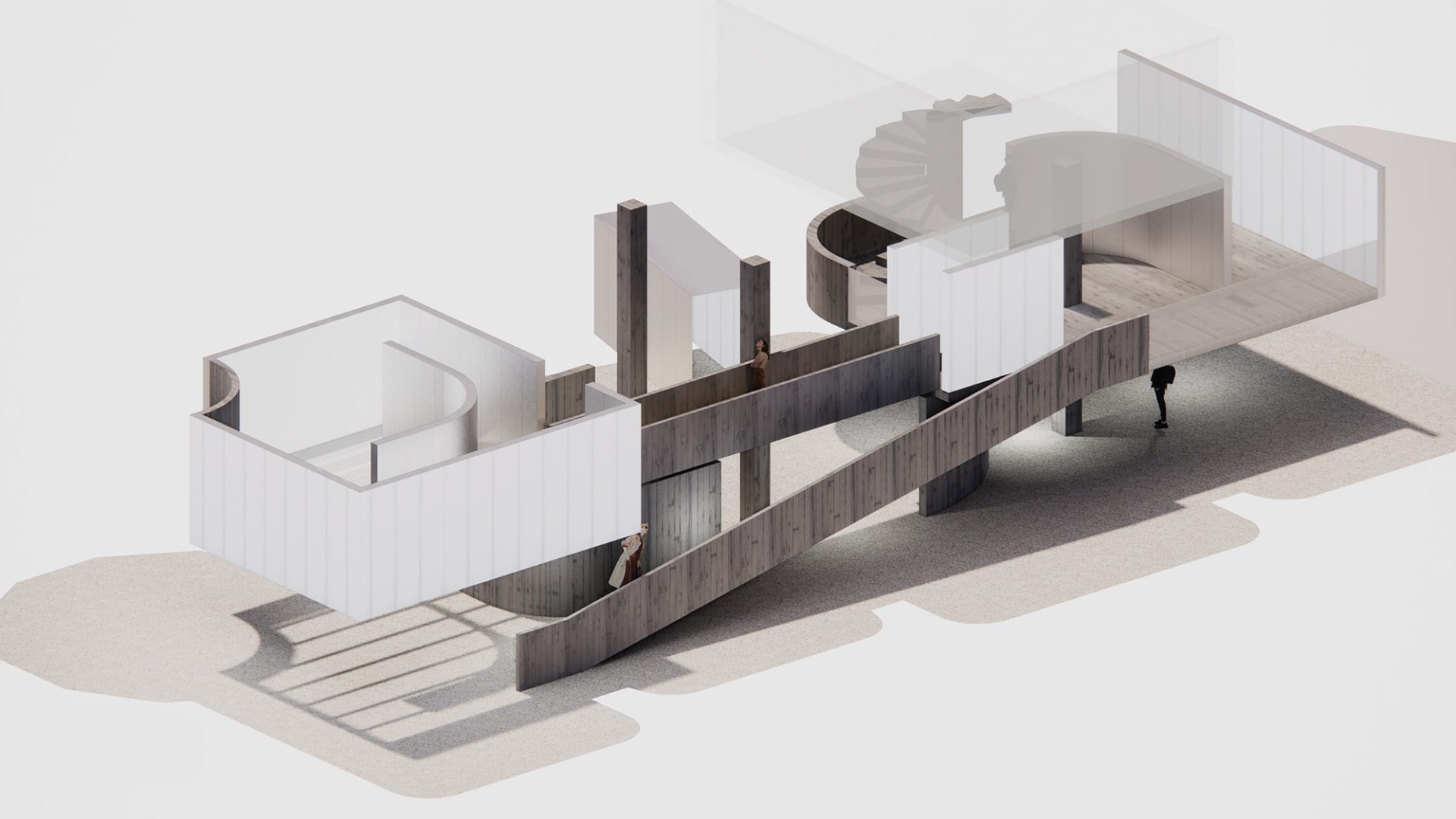 Modern architectural design featuring wood materials.