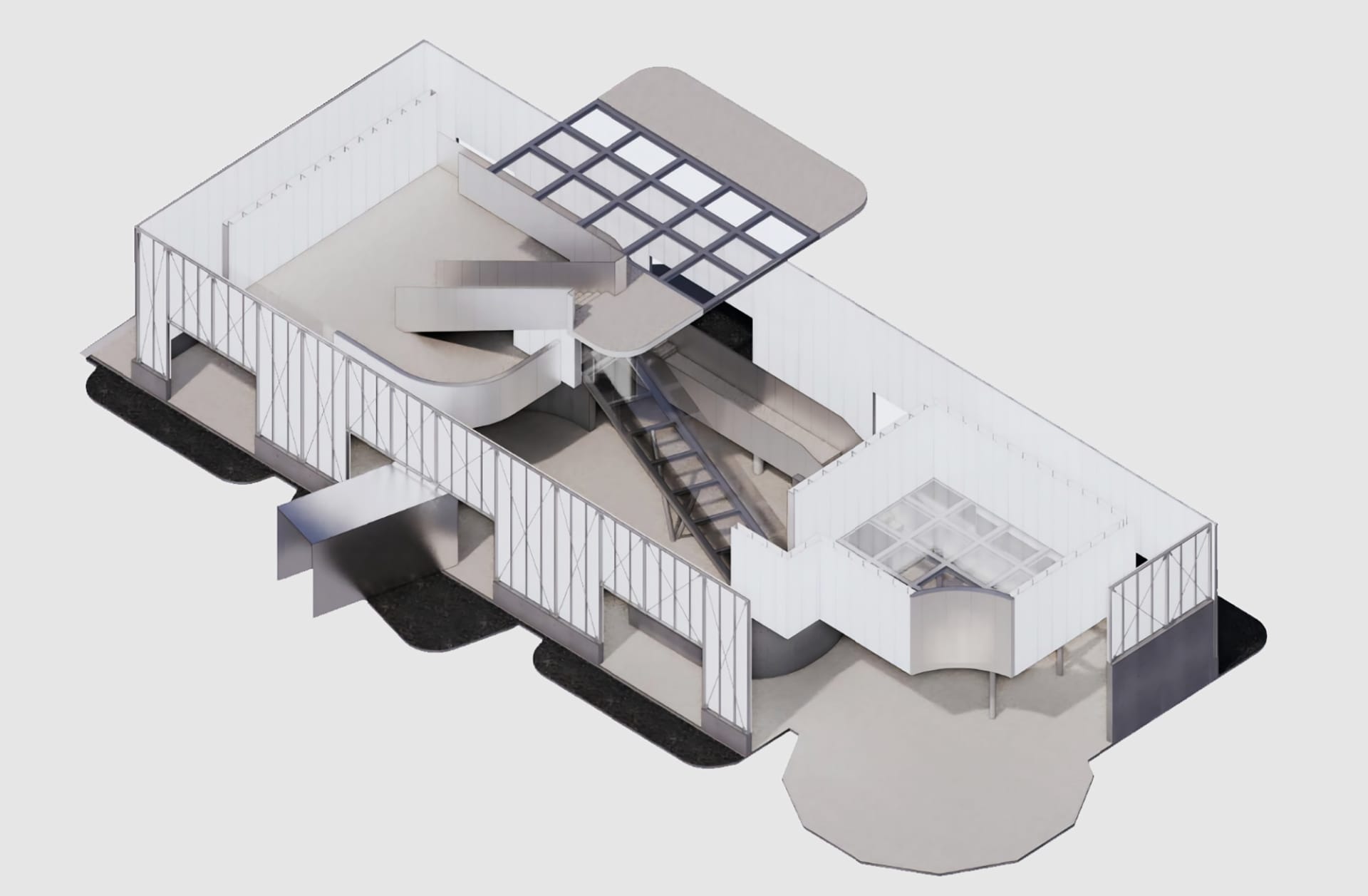 以3D渲染呈現的建築室內空間，展現現代設計元素。