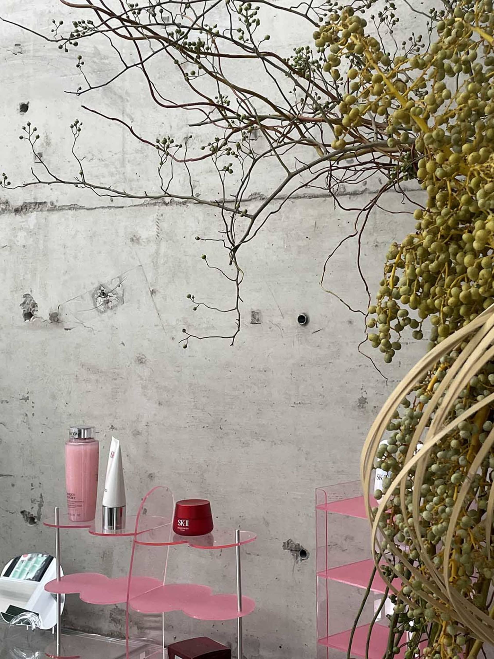 Industrial-style retail store display made of concrete materials.