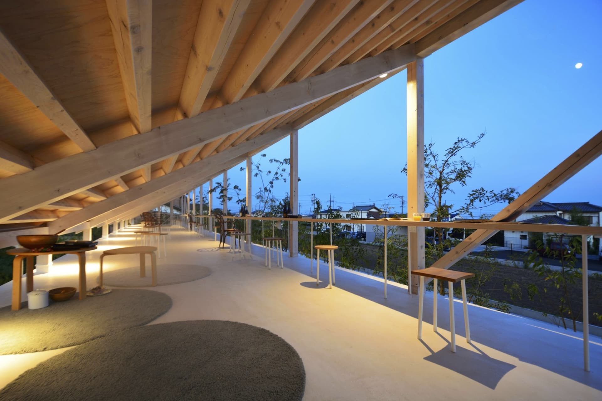 Modern interior design with walnut wood accents.