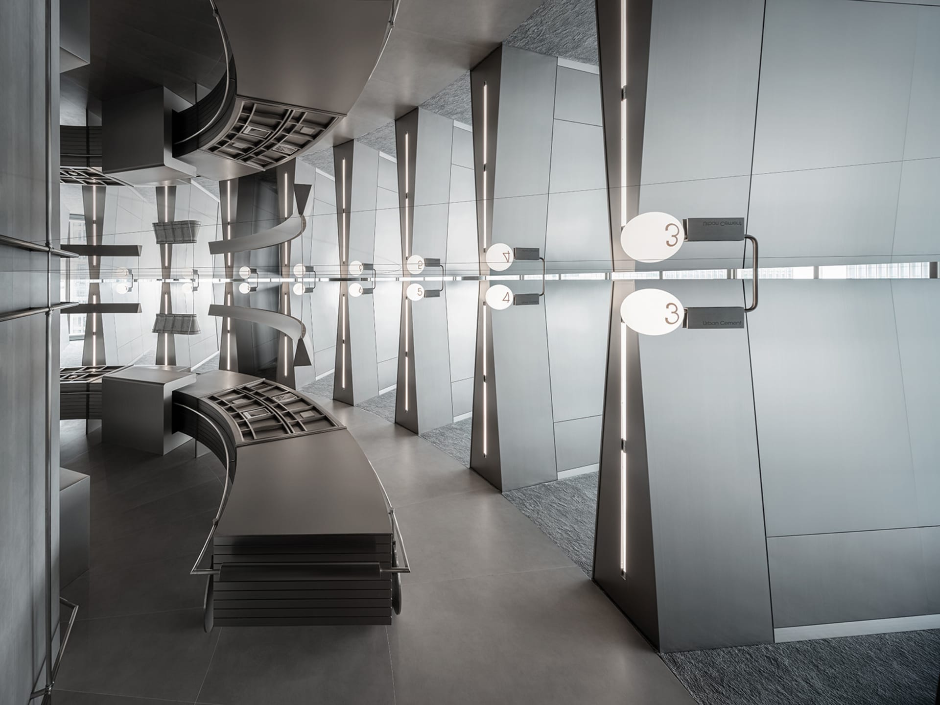 Modern interior space featuring metallic design elements