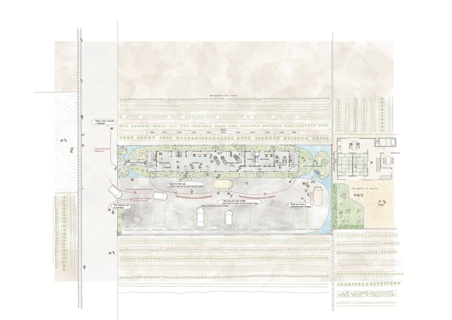Detailed office layout plan for a ground-floor space, showing various functional areas and indications of office activities.