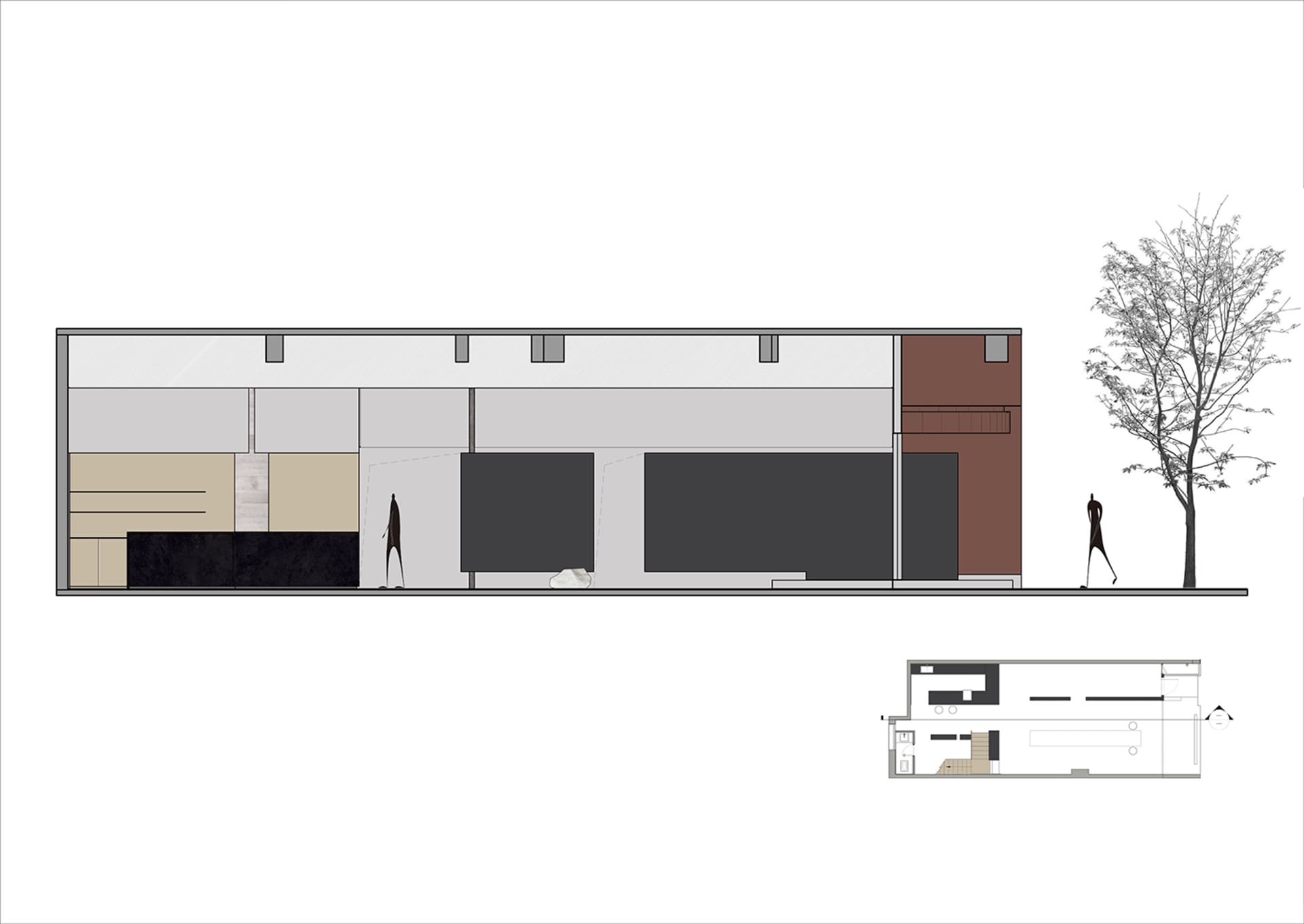 A modern retail storefront with concrete and glass materials.