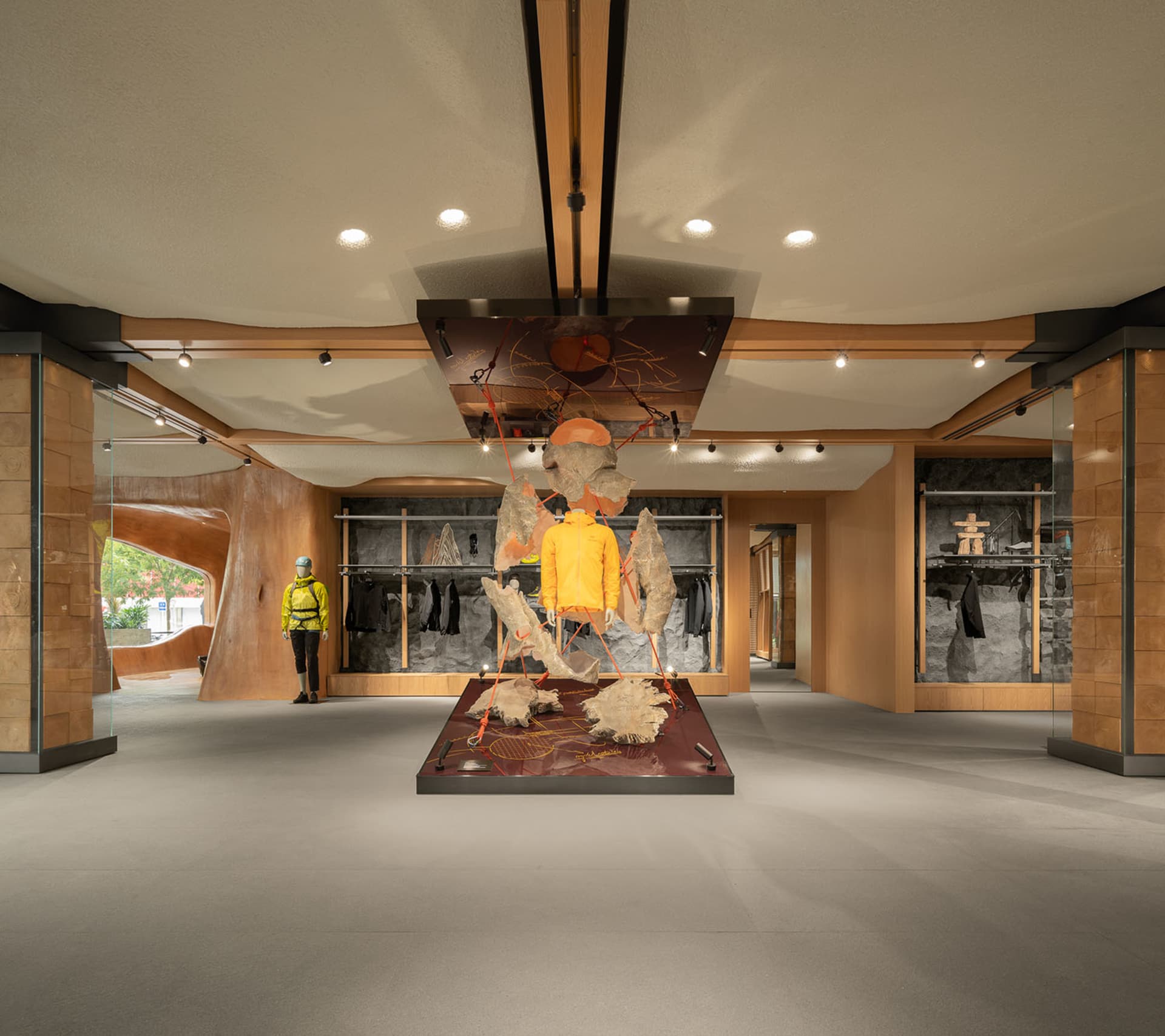Modern retail storefront featuring wooden elements and minimalist design.