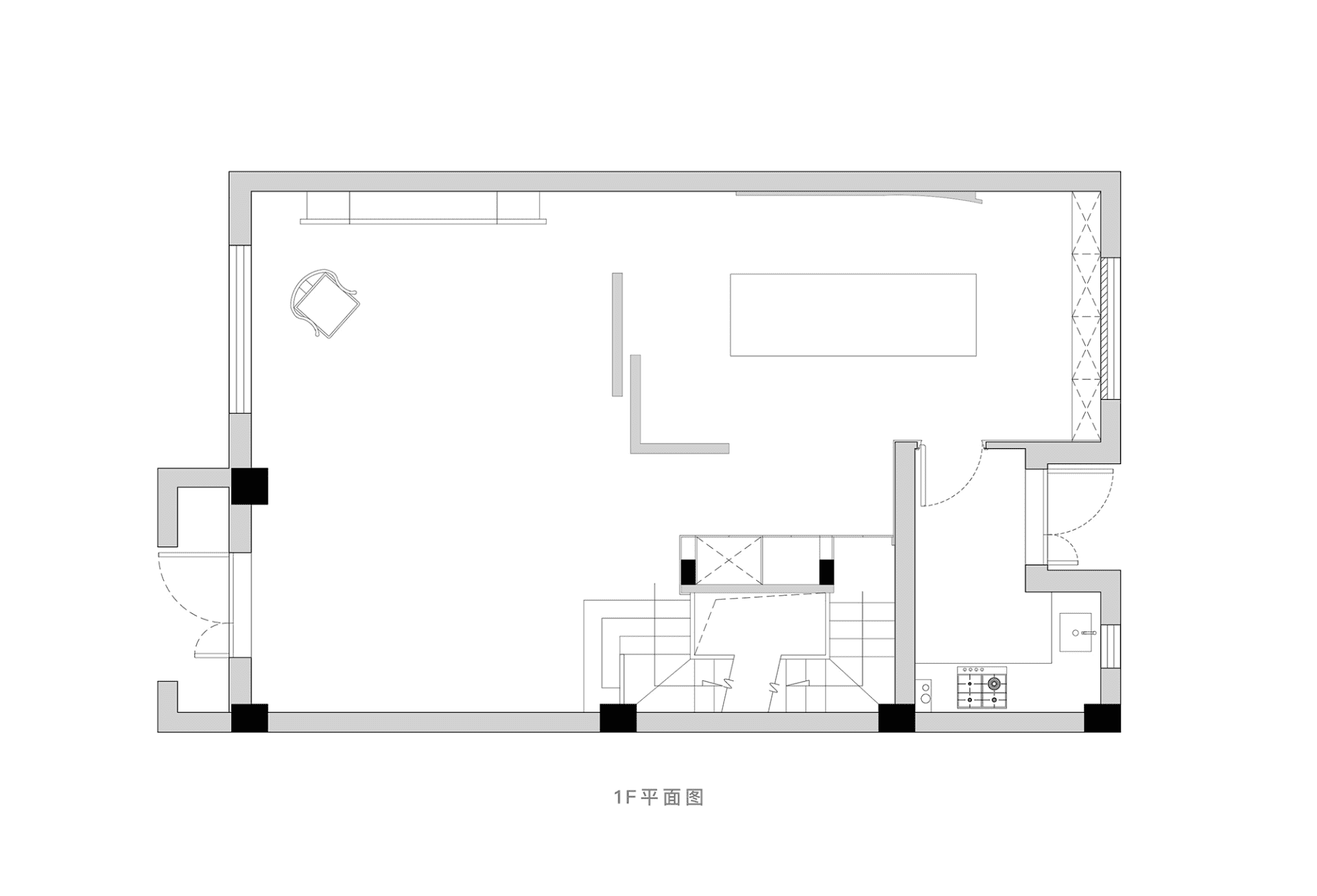 現代住宅室內平面圖，採用極簡設計與中性色調。