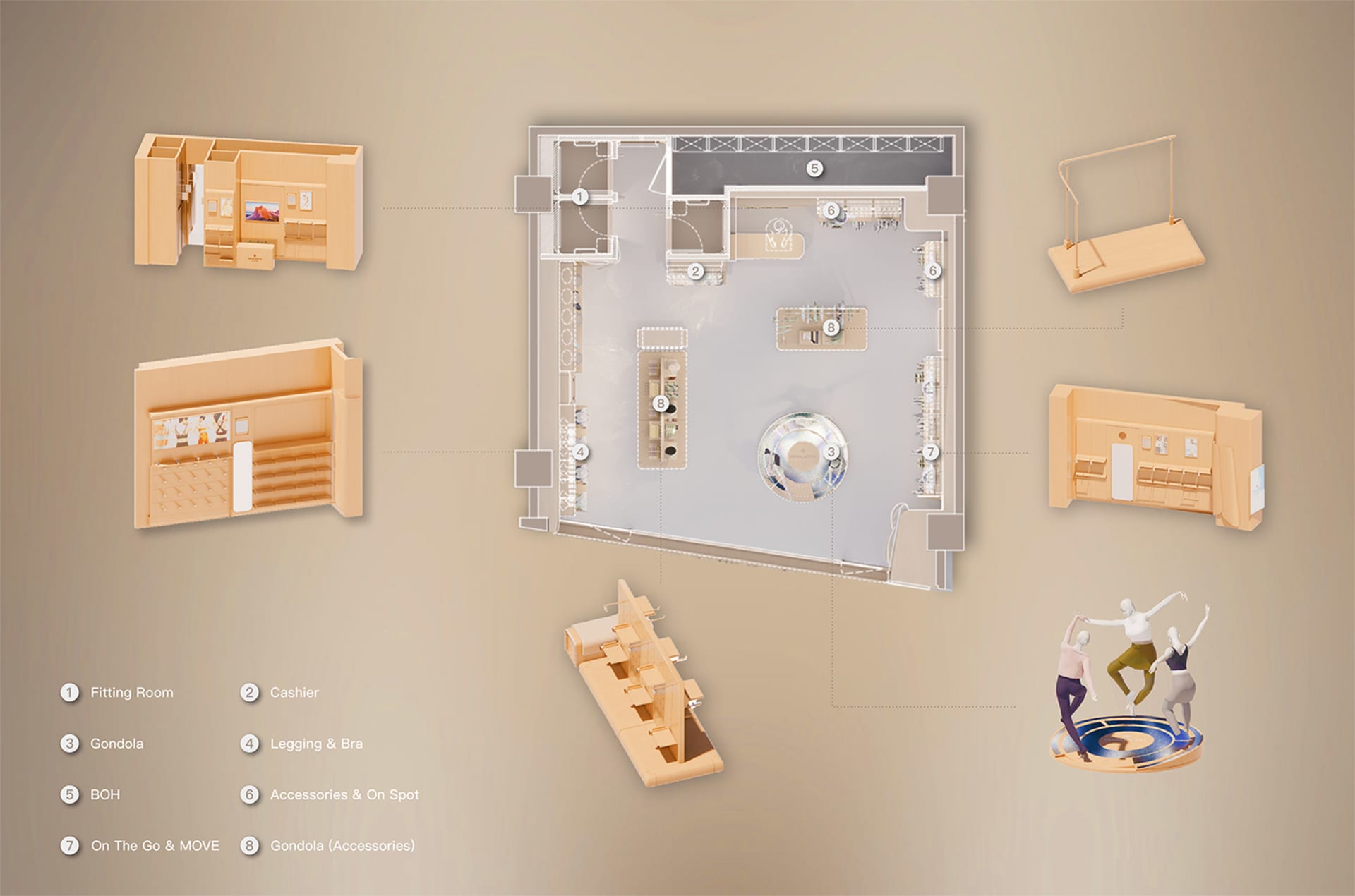 Retail Space Floor Plan with Wooden Elements | Feel Design
