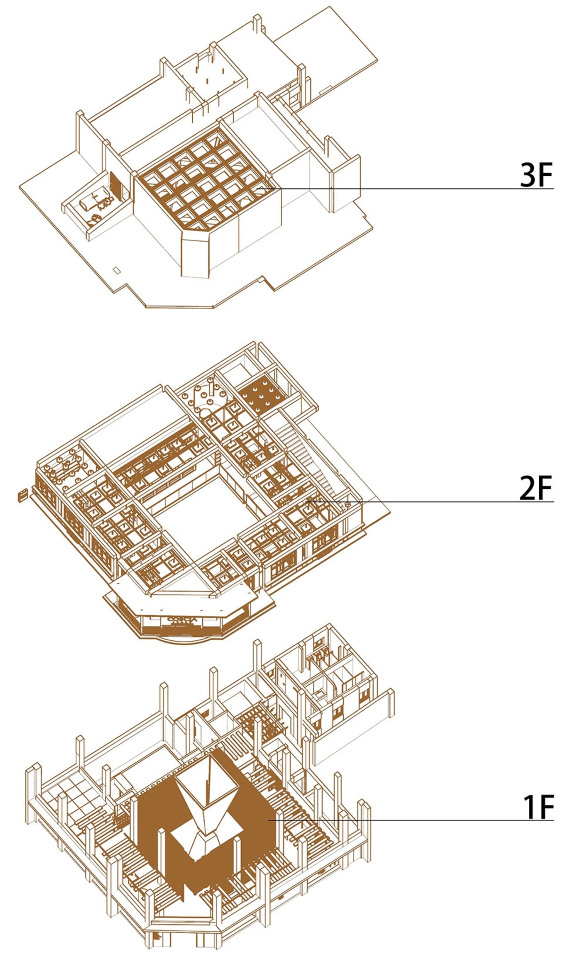 一張以木質材料呈現的精細建築平面圖
