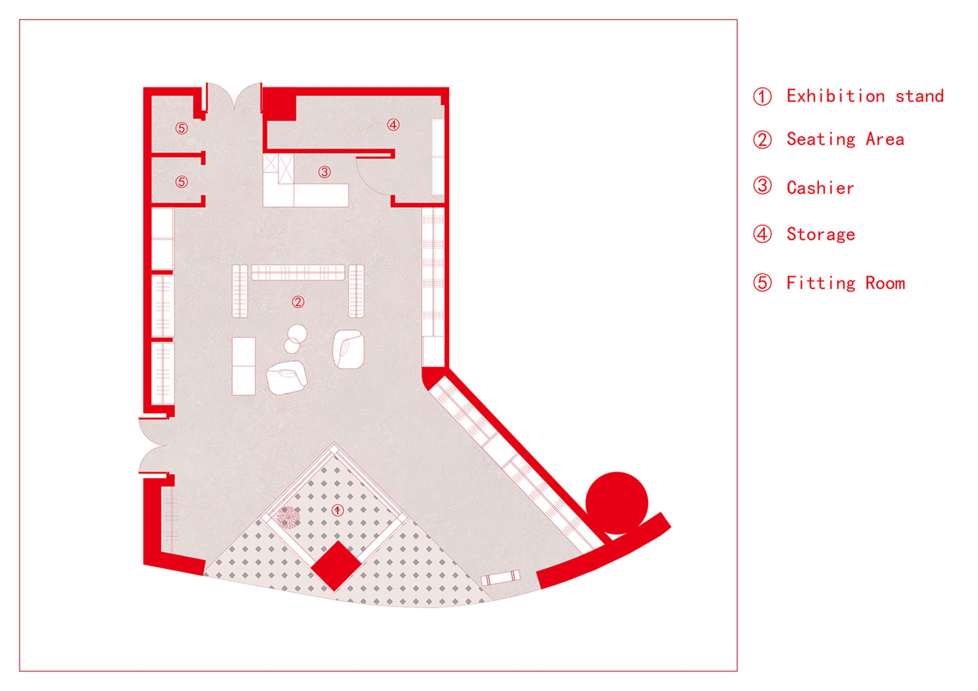 零售店的2D建築圖,呈現都市室內設計特色。