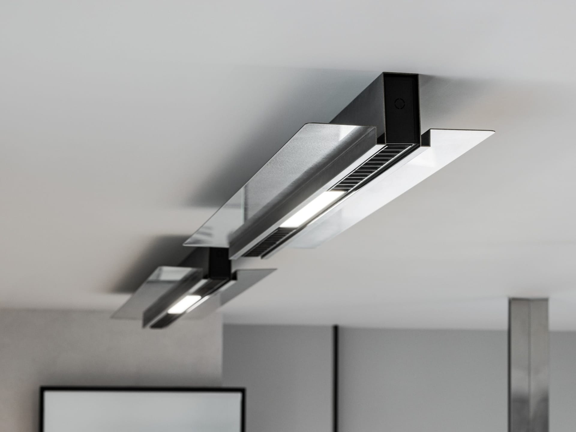 Modern, industrial-style office ceiling lights