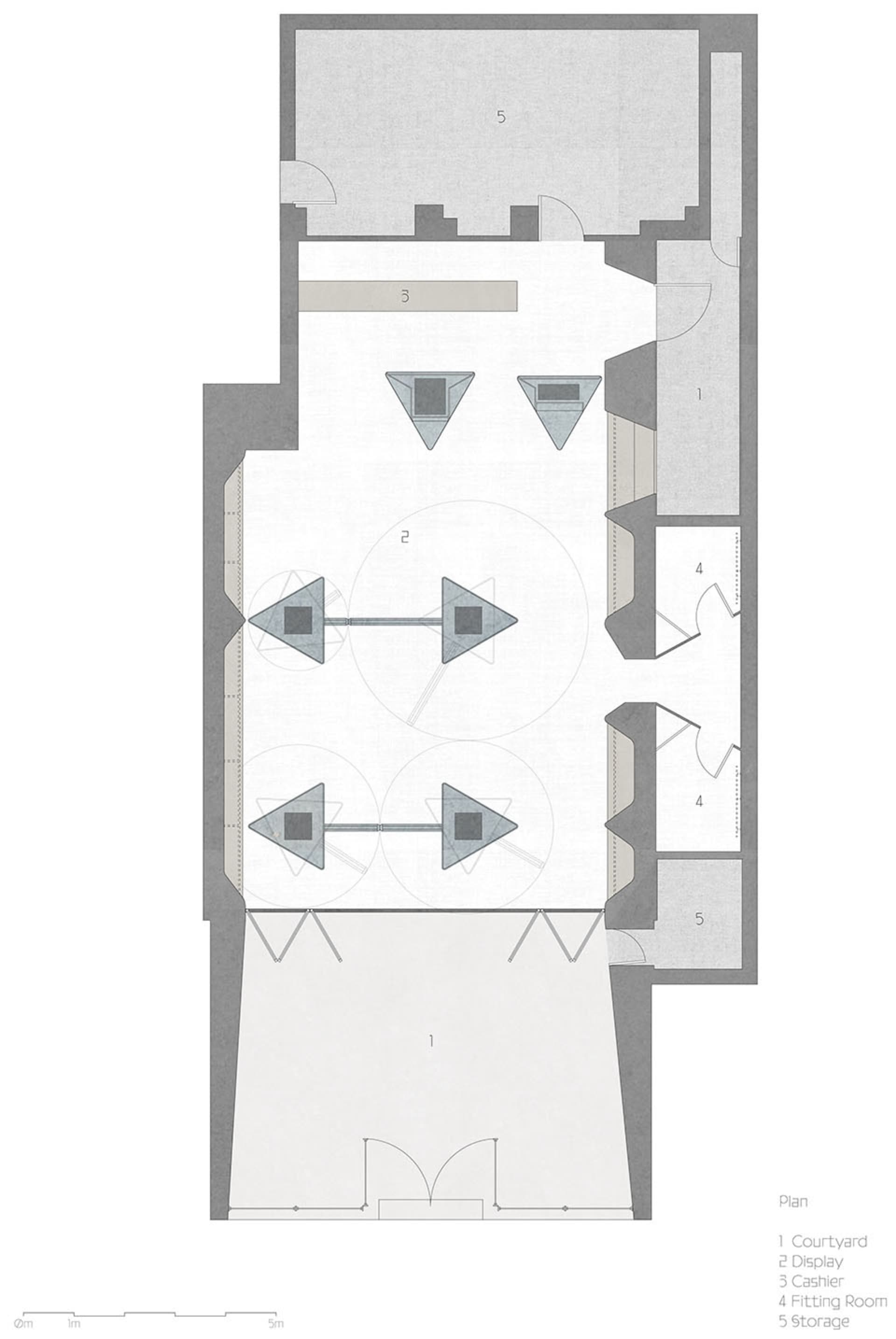 Schematic layout of a modern interior space with glass features.