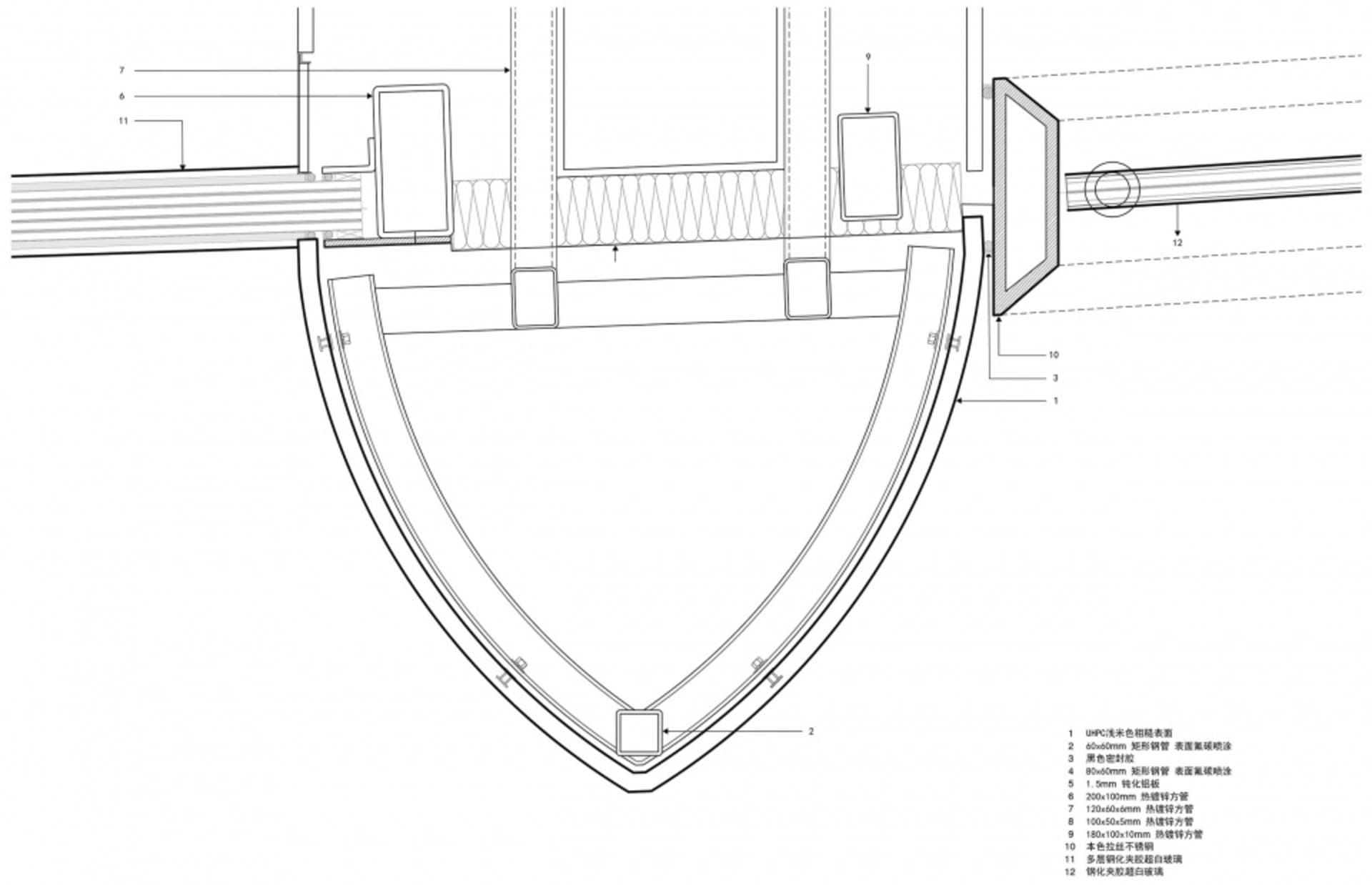 A technical drawing of an interior space made of metal materials.