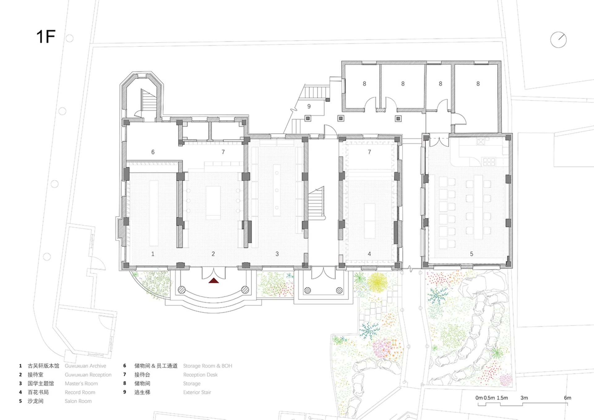 Floor plan of a first floor office layout with numbered rooms and areas.