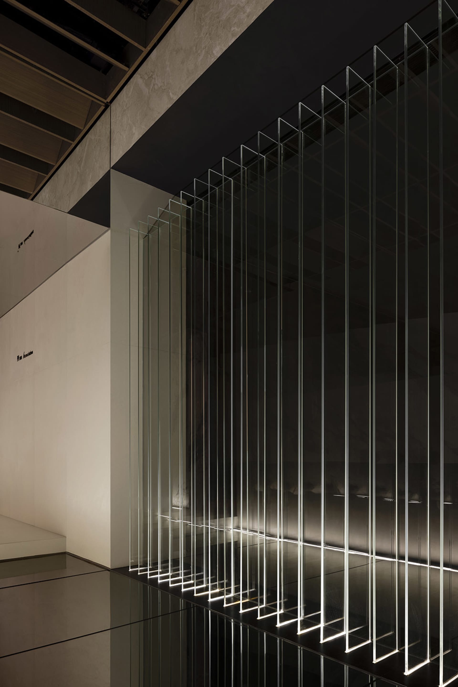 Modern interior with glass panels and minimalist design
