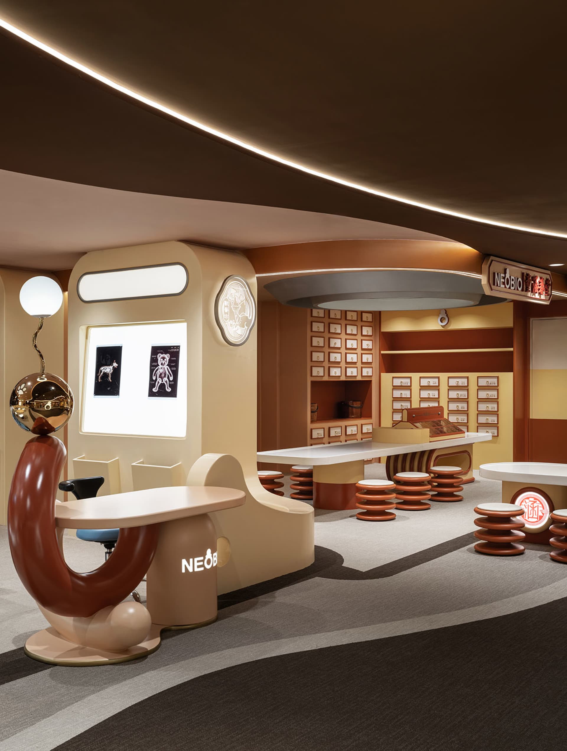 Modern interior design featuring sleek furniture and contemporary lighting.