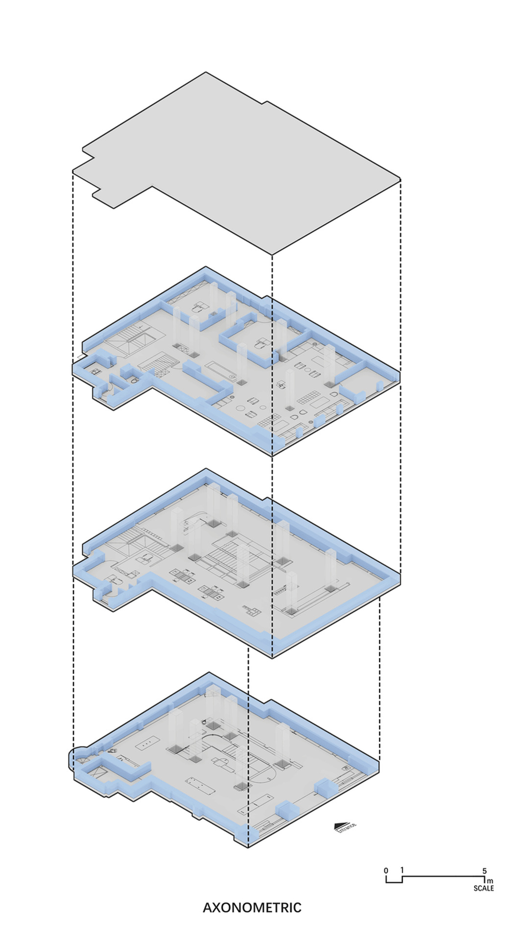 Detailed architectural blueprint of a building's floor plan on clean, blueprint paper with specific measurements and structur
