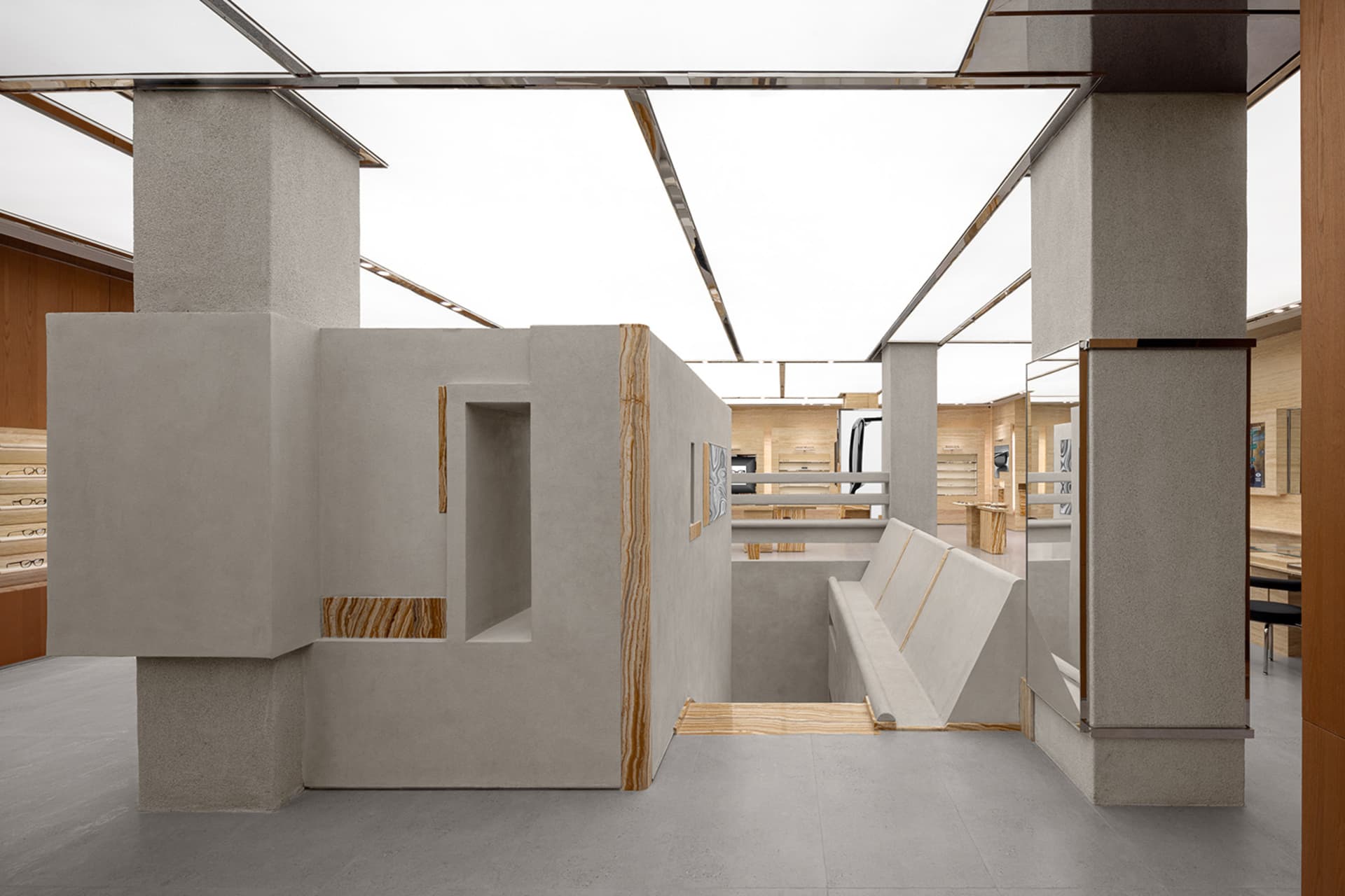 An image of a modern interior space featuring concrete materials.