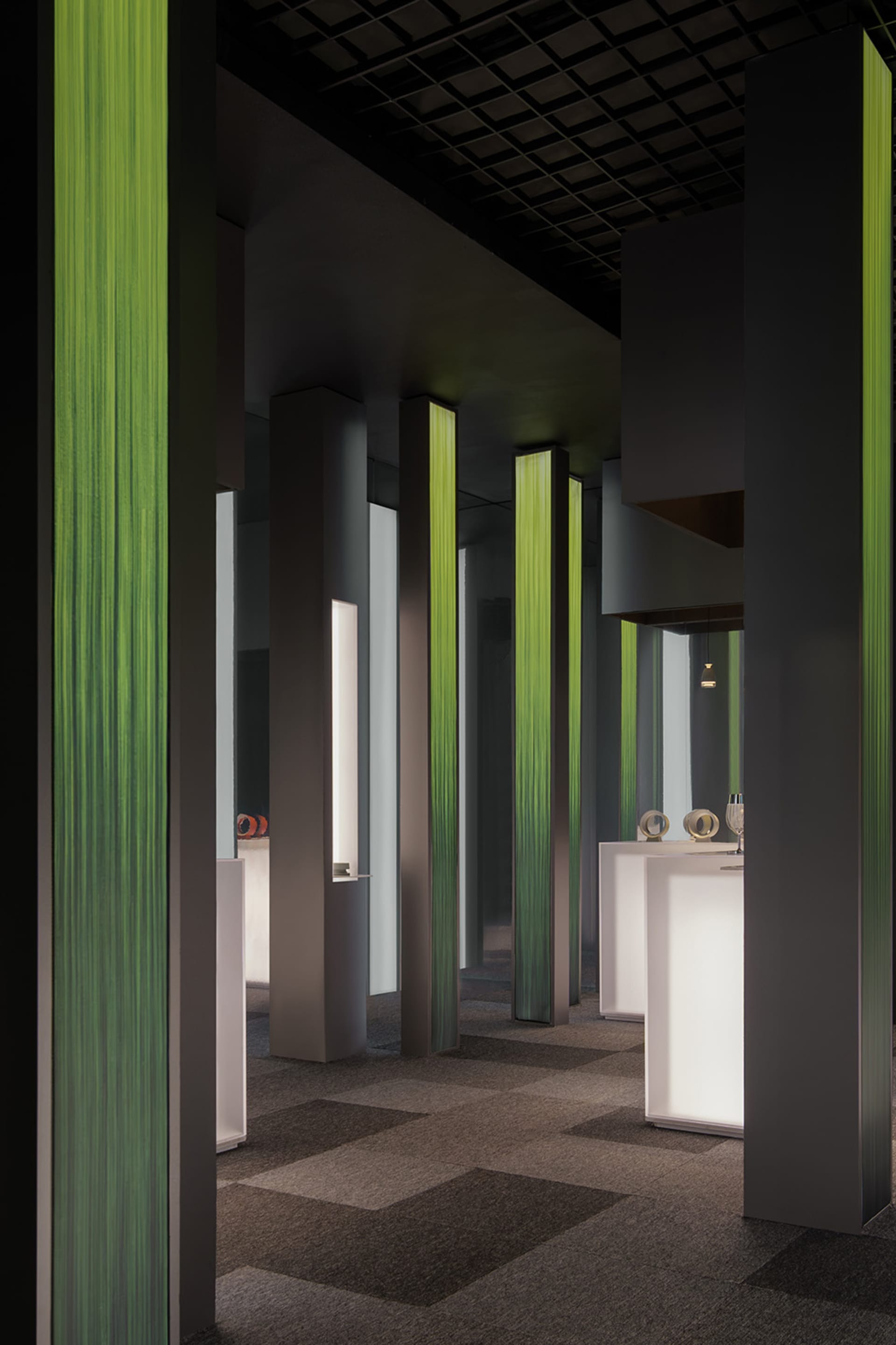 Modern commercial interior with metallic finishes and sleek design