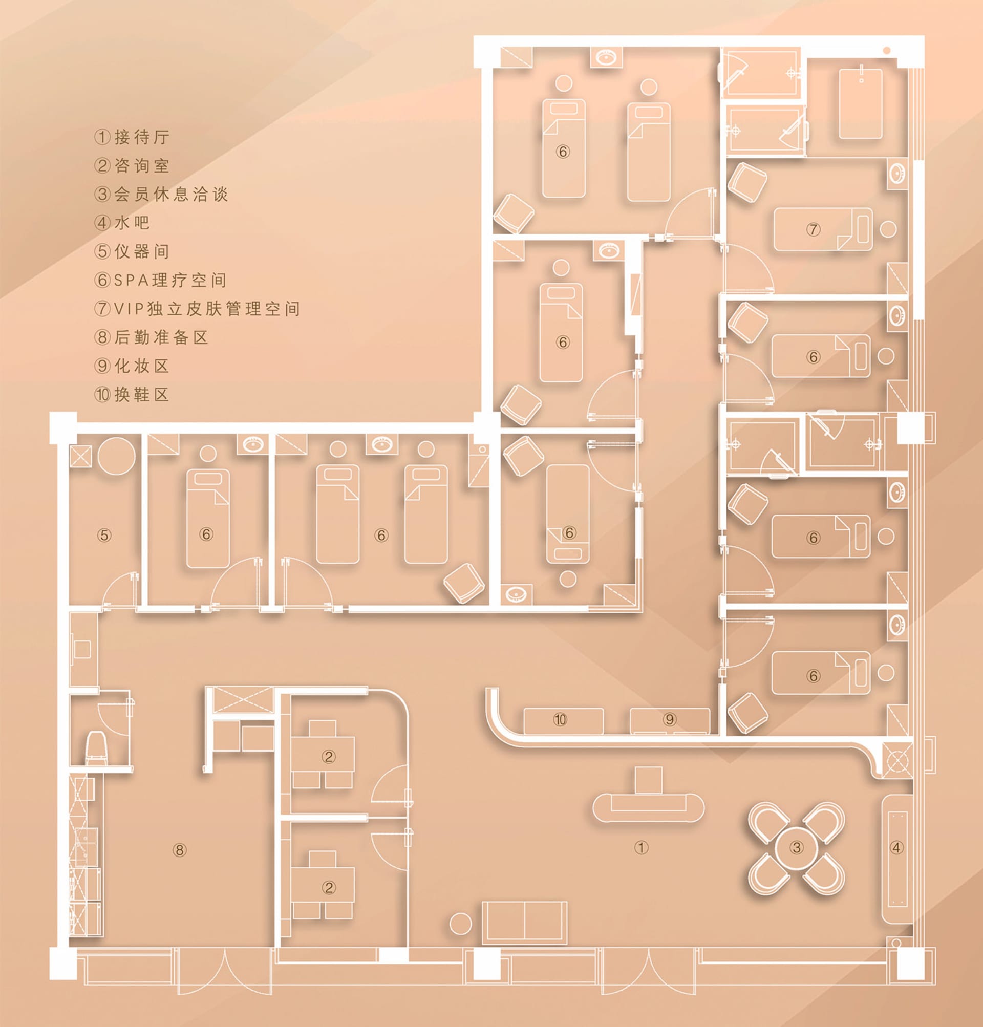 辦公室空間藍圖,展示各個房間與配置