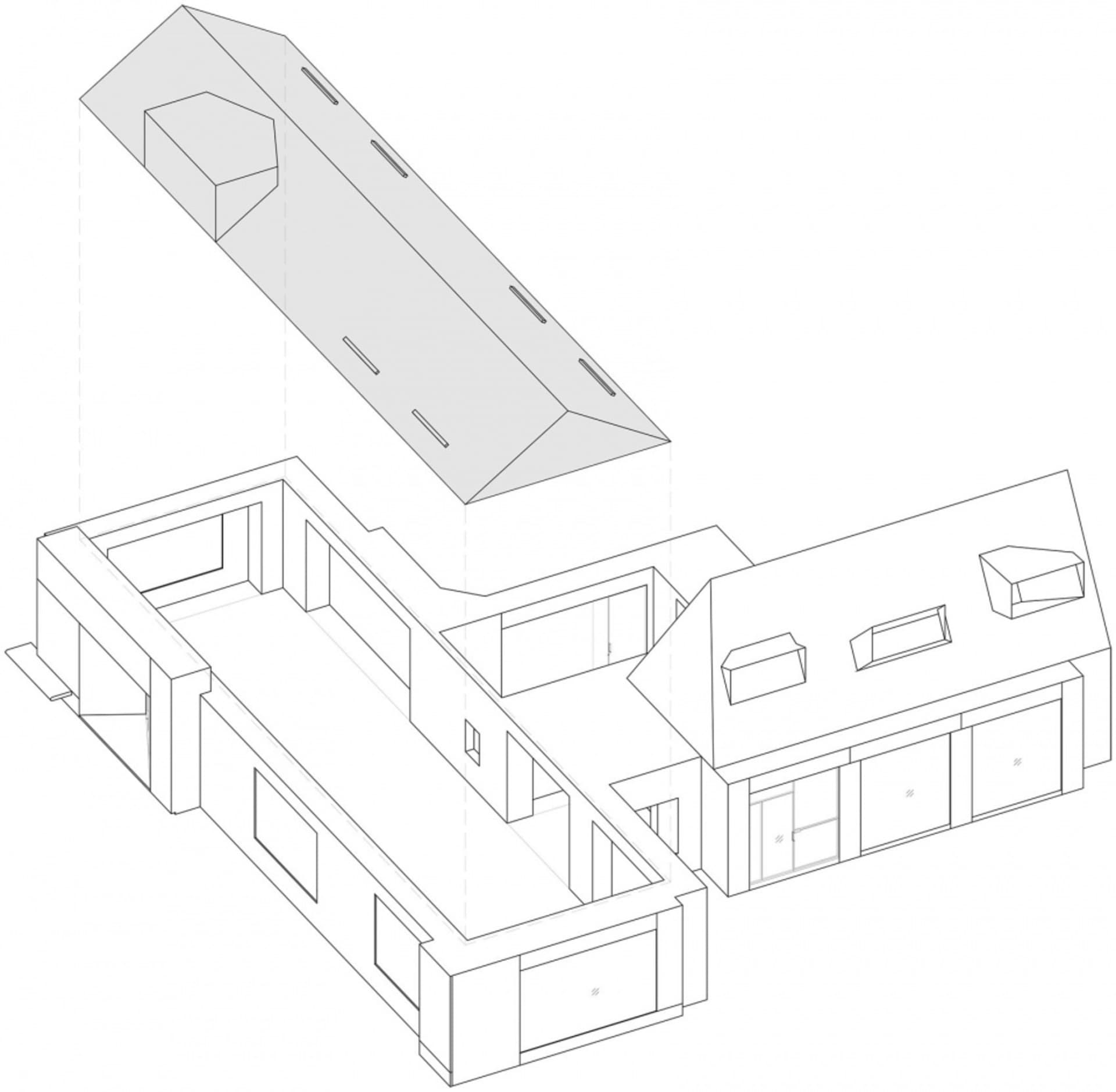 Detailed 2D architectural drawing of a modern residential building featuring a prominent concrete material.