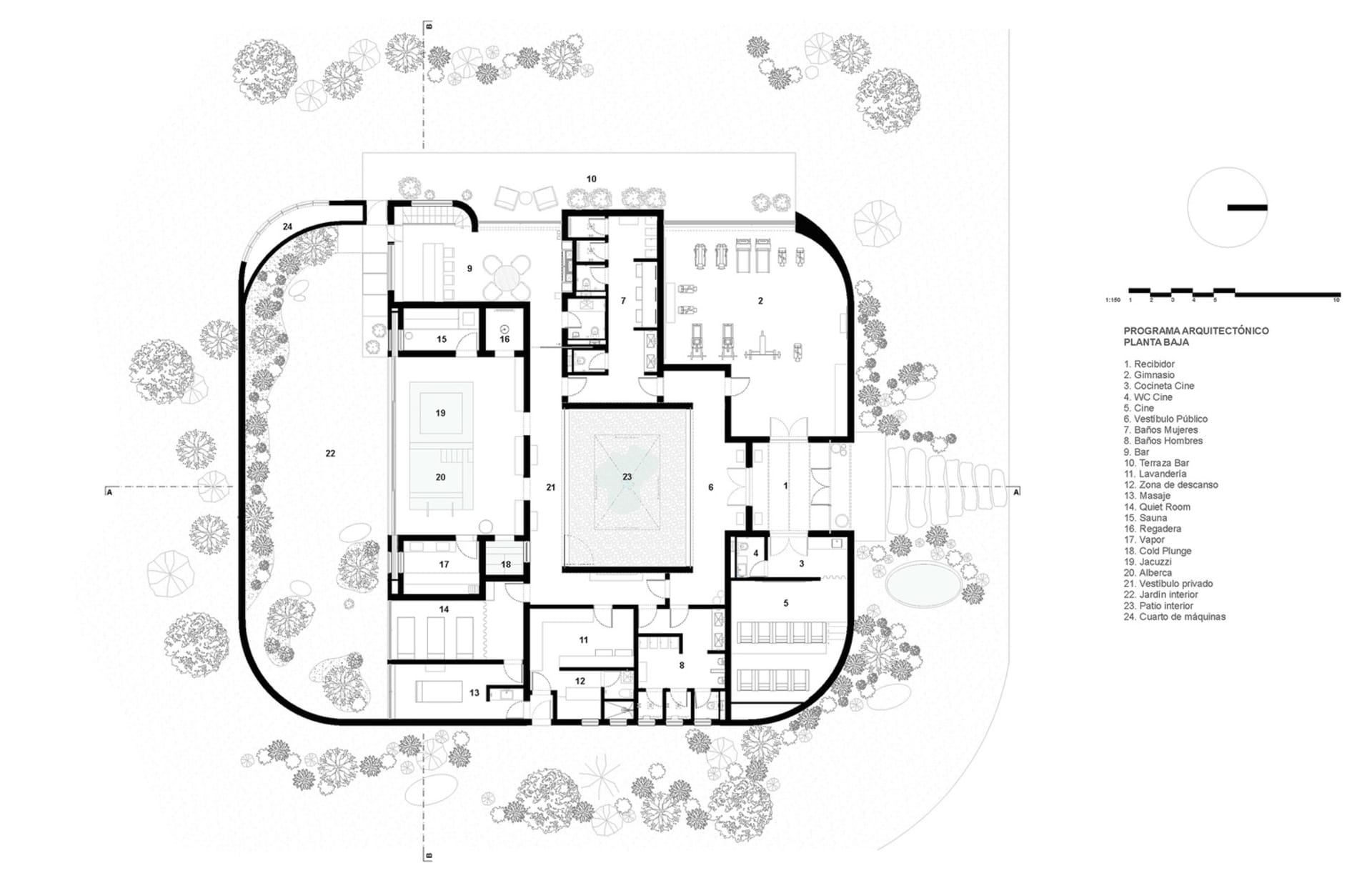 現代商業空間平面圖，採用混凝土、玻璃與鋼材